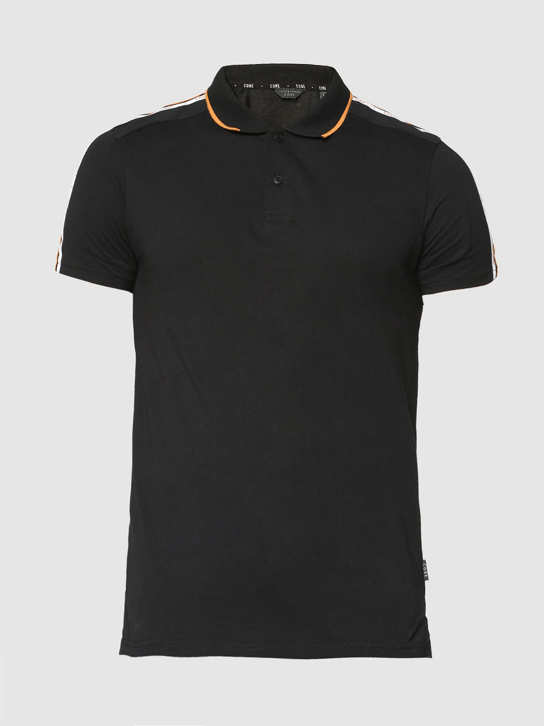 Black Tape Sleeve Detail Slim Fit Polo Neck T-Shirt