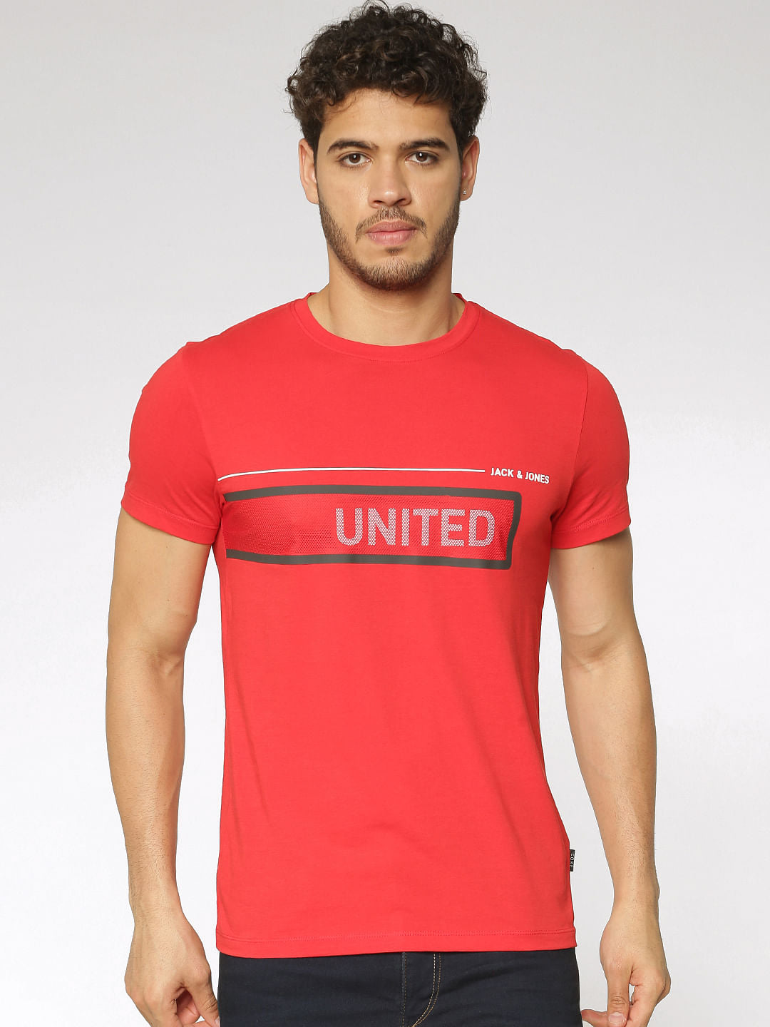 Red Text Print Slim Fit Crew Neck T-Shirt - S
