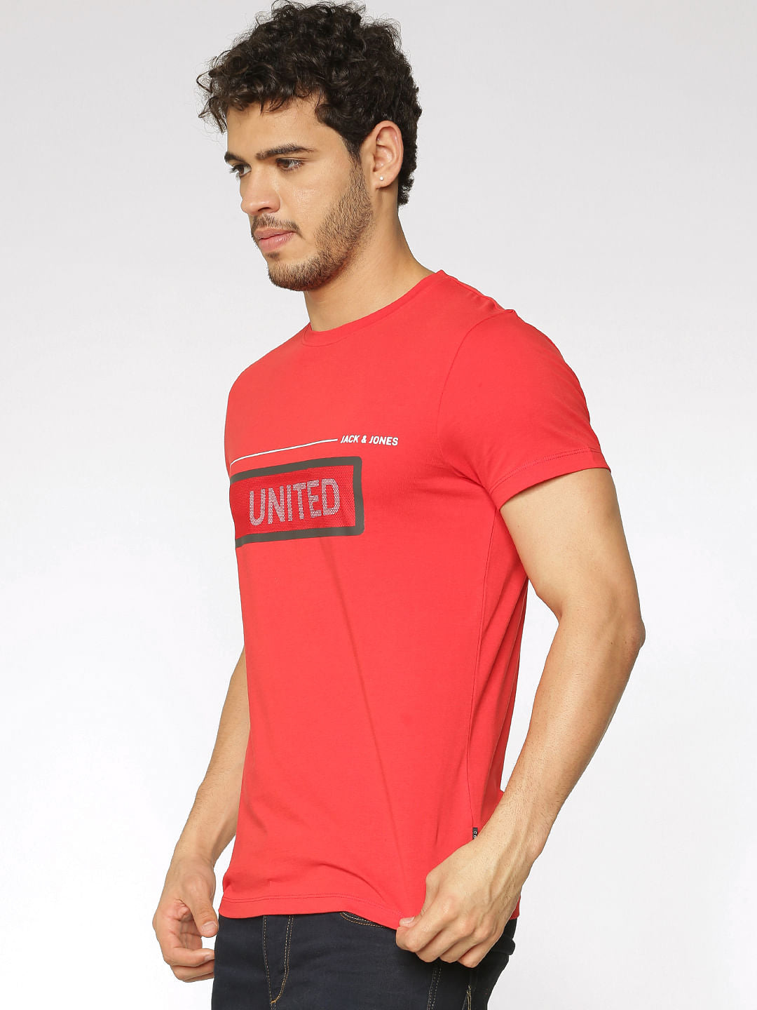 Red Text Print Slim Fit Crew Neck T-Shirt