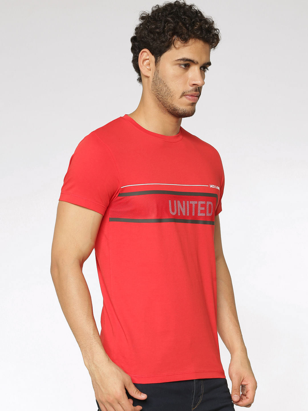 Red Text Print Slim Fit Crew Neck T-Shirt