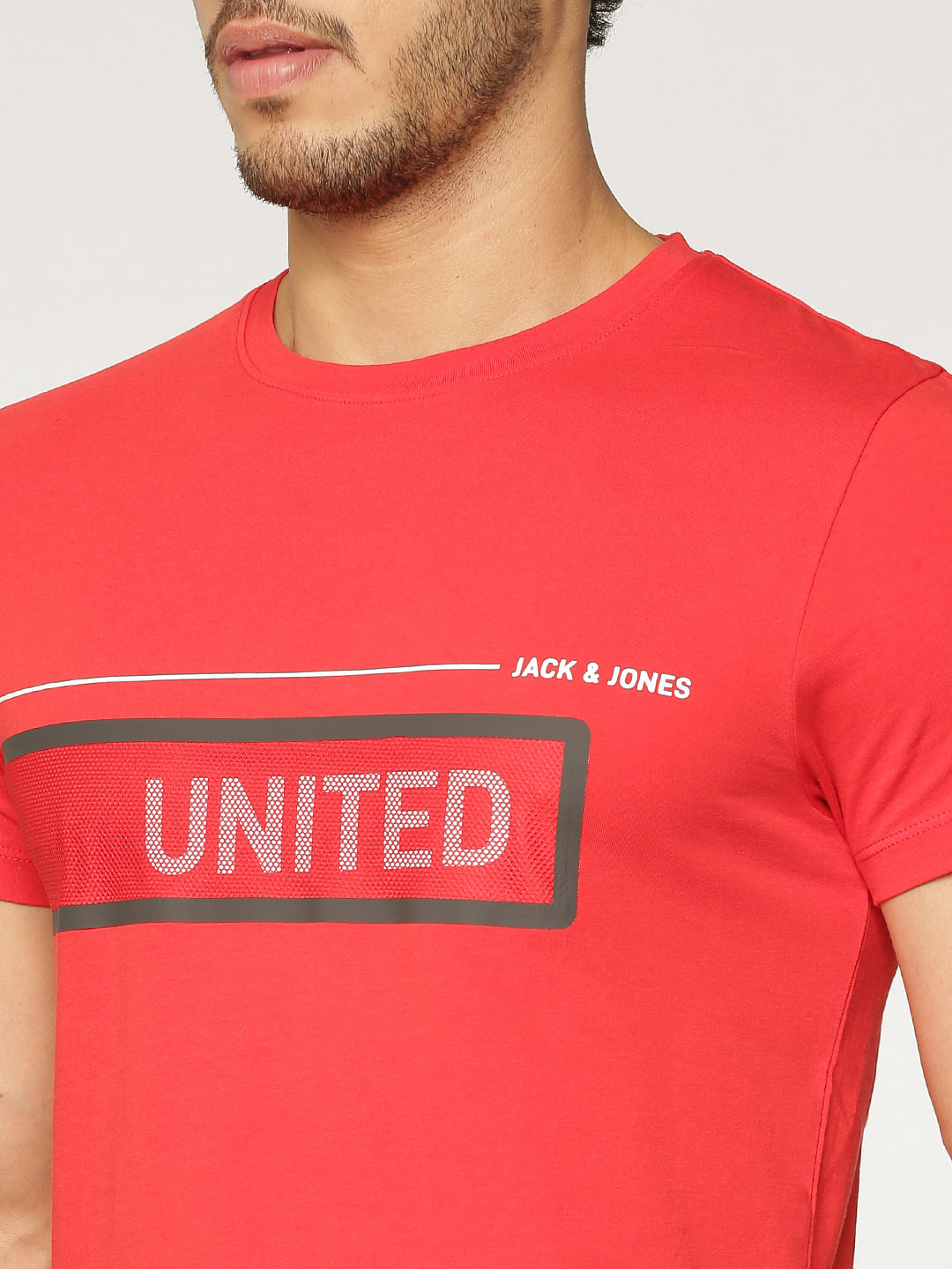 Red Text Print Slim Fit Crew Neck T-Shirt