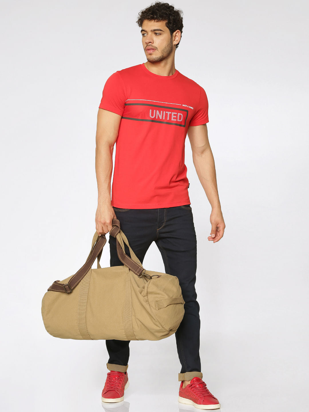 Red Text Print Slim Fit Crew Neck T-Shirt