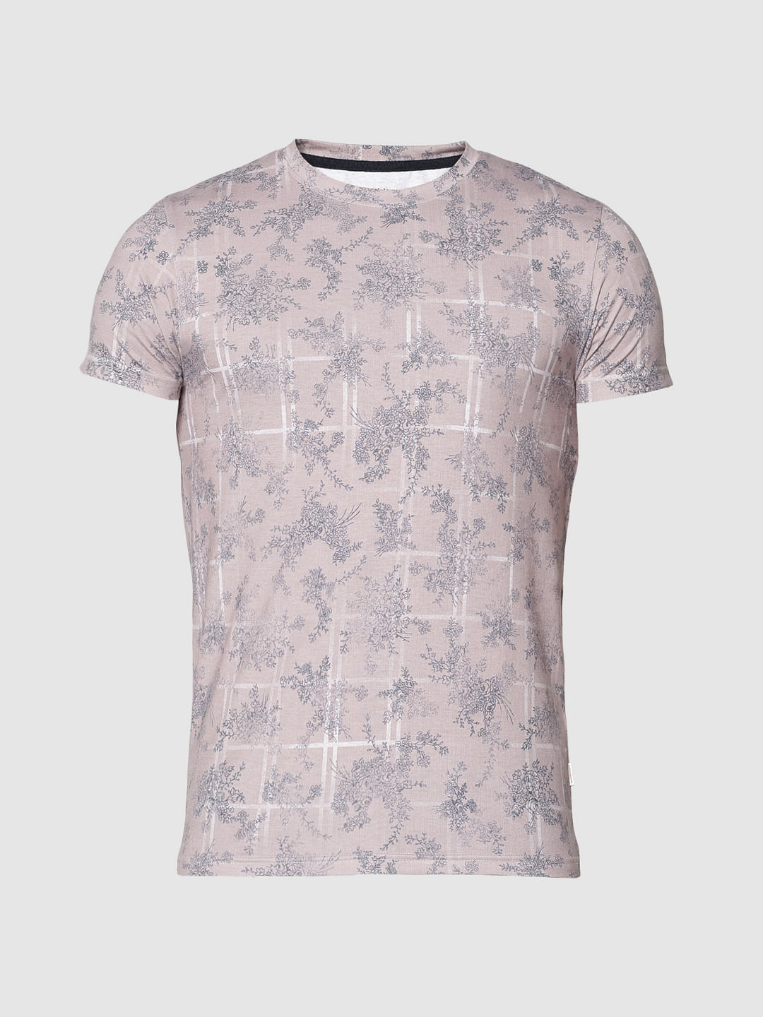 Pink All Over Floral Print Slim Fit Crew Neck T-Shirt