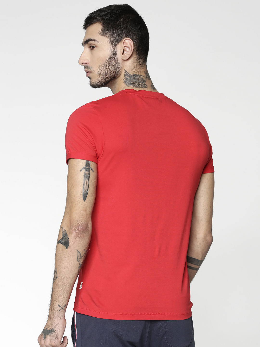 Red Text Print Slim Fit Crew Neck T-Shirt