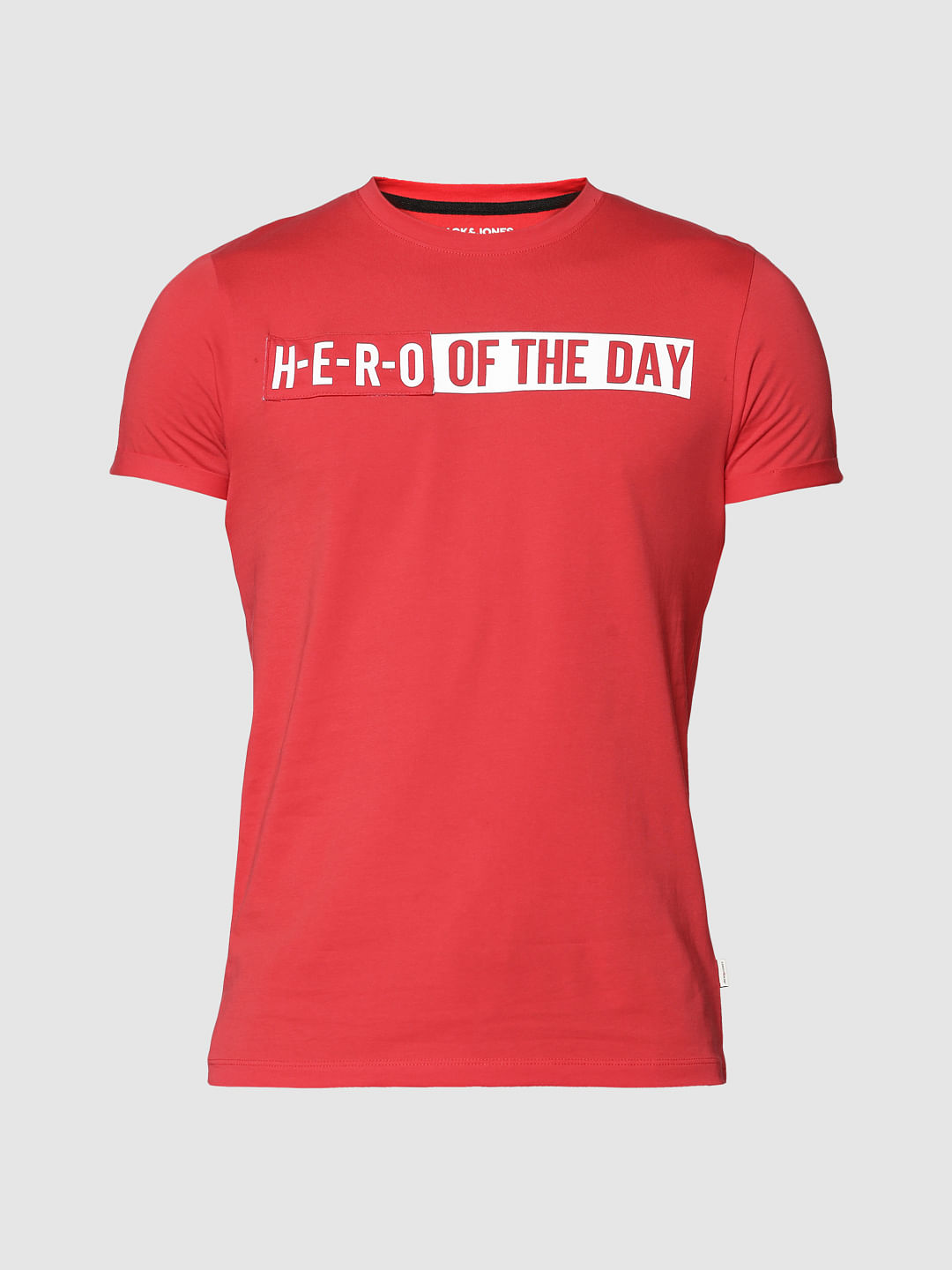 Red Text Print Slim Fit Crew Neck T-Shirt