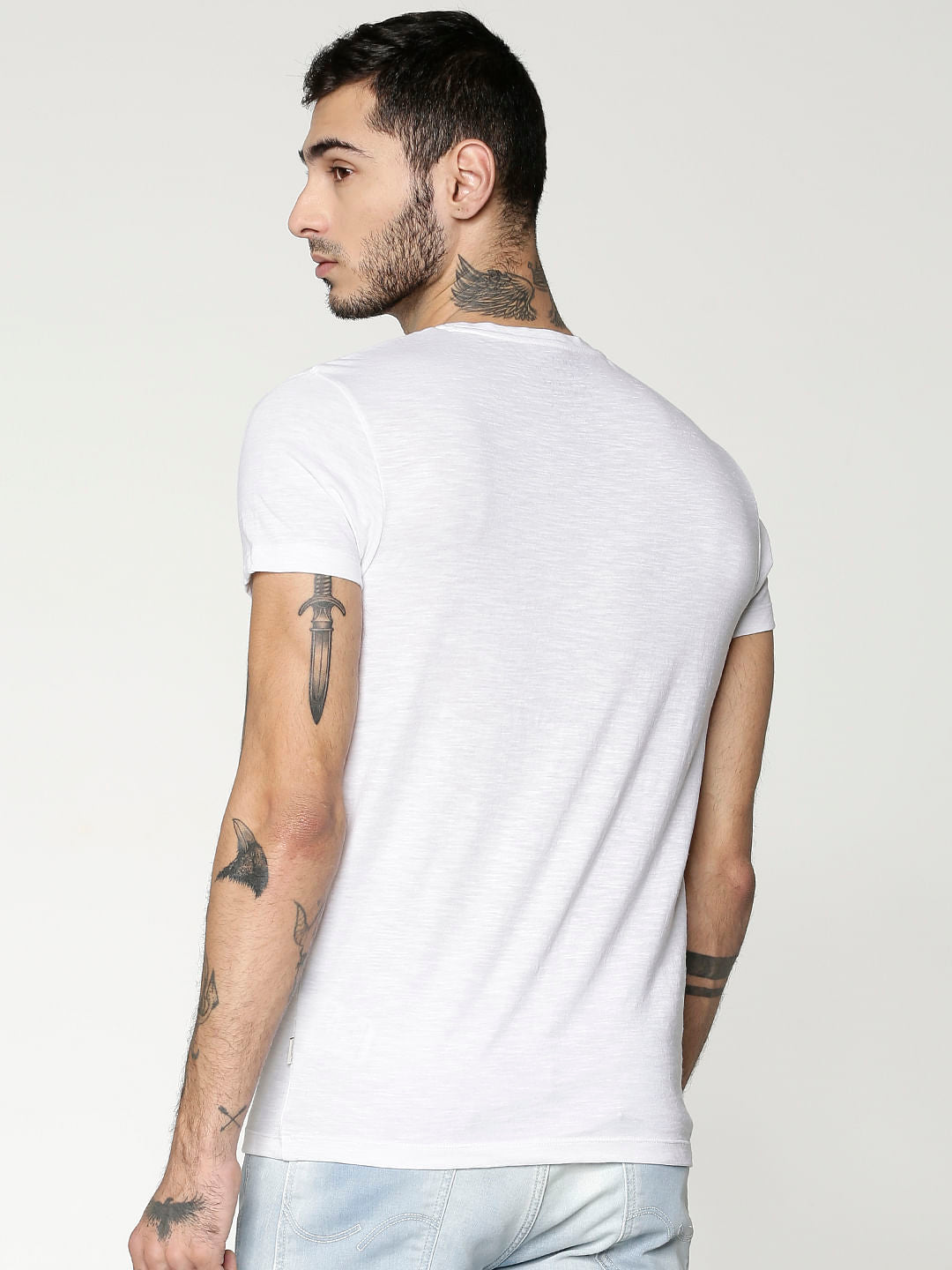 White Text Print Slim Fit Crew Neck T-Shirt