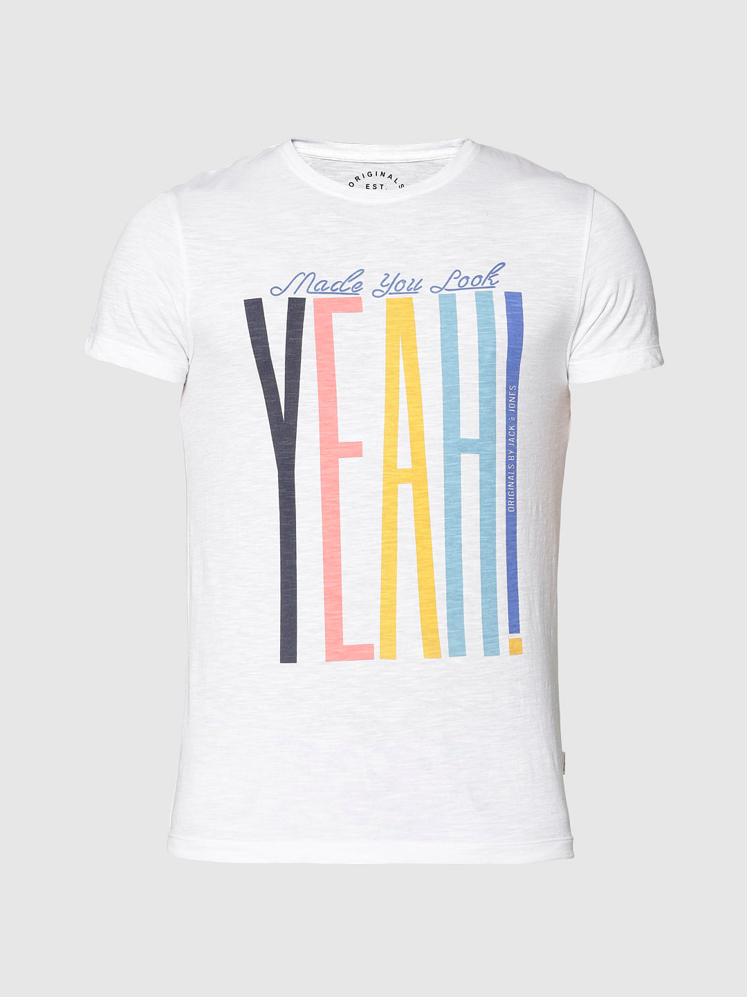 White Text Print Slim Fit Crew Neck T-Shirt