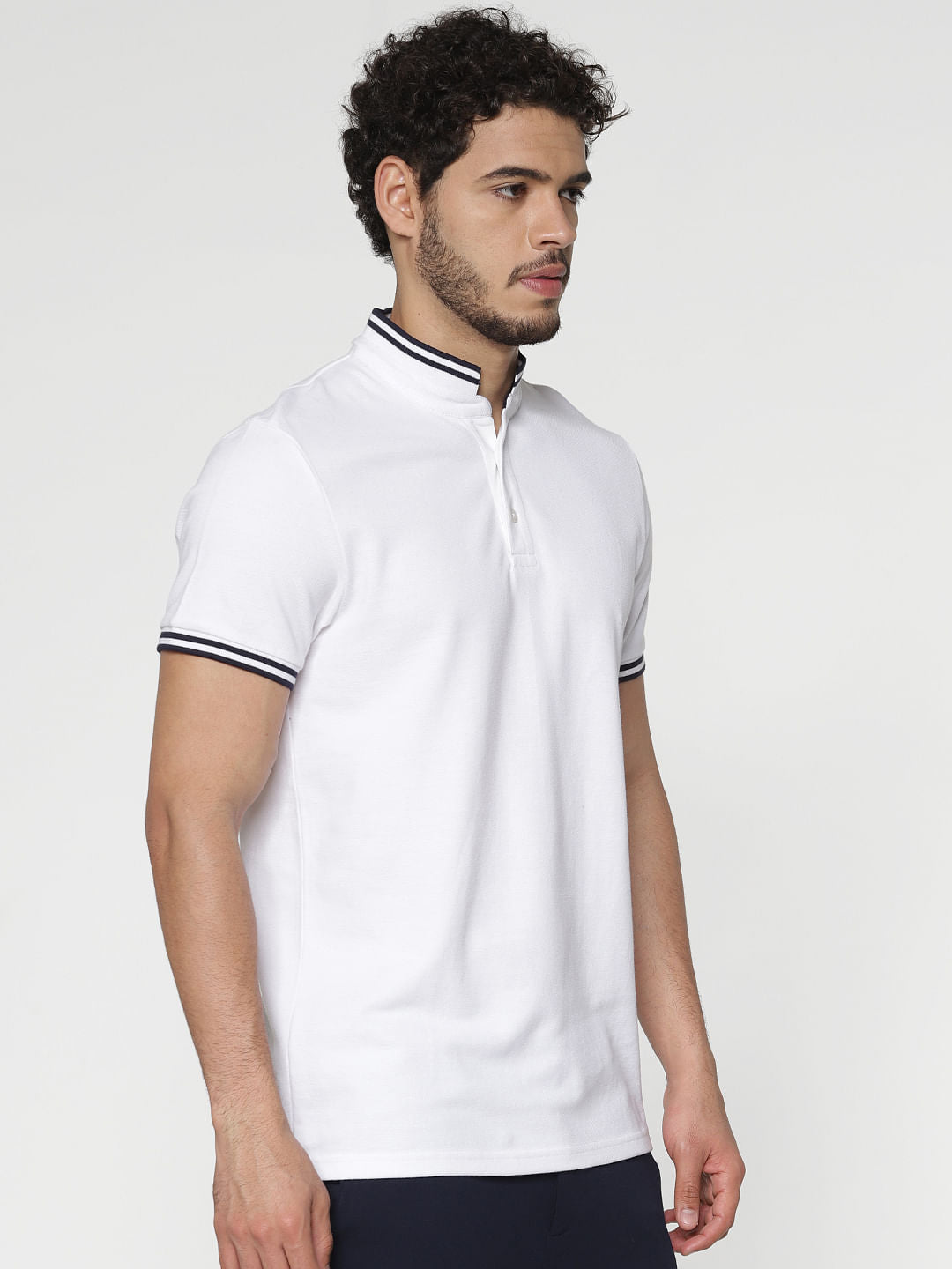 White Contrast Tipping Slim Fit Polo Neck T-Shirt