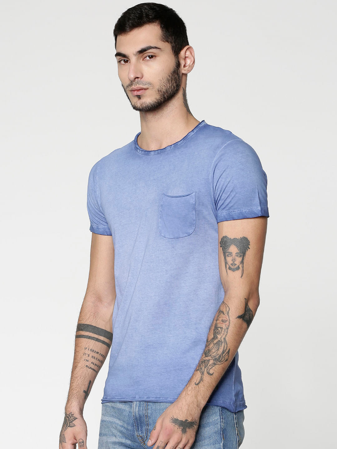 Blue Washed Slim Fit Crew Neck T-Shirt