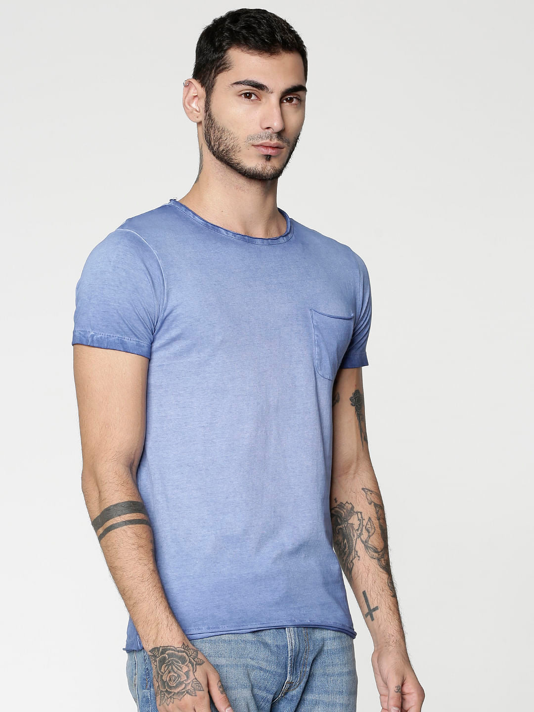 Blue Washed Slim Fit Crew Neck T-Shirt