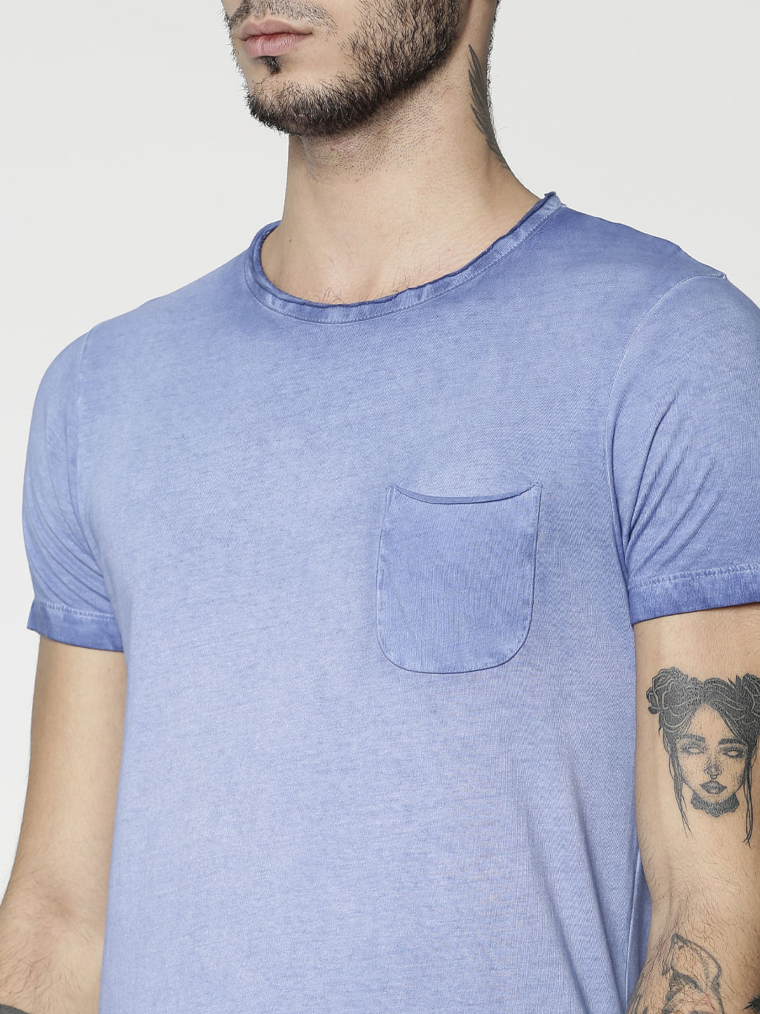 Blue Washed Slim Fit Crew Neck T-Shirt