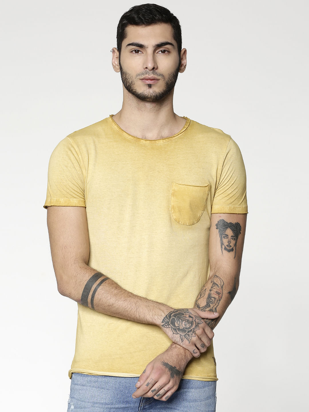 Brown Washed Slim Fit Crew Neck T-Shirt
