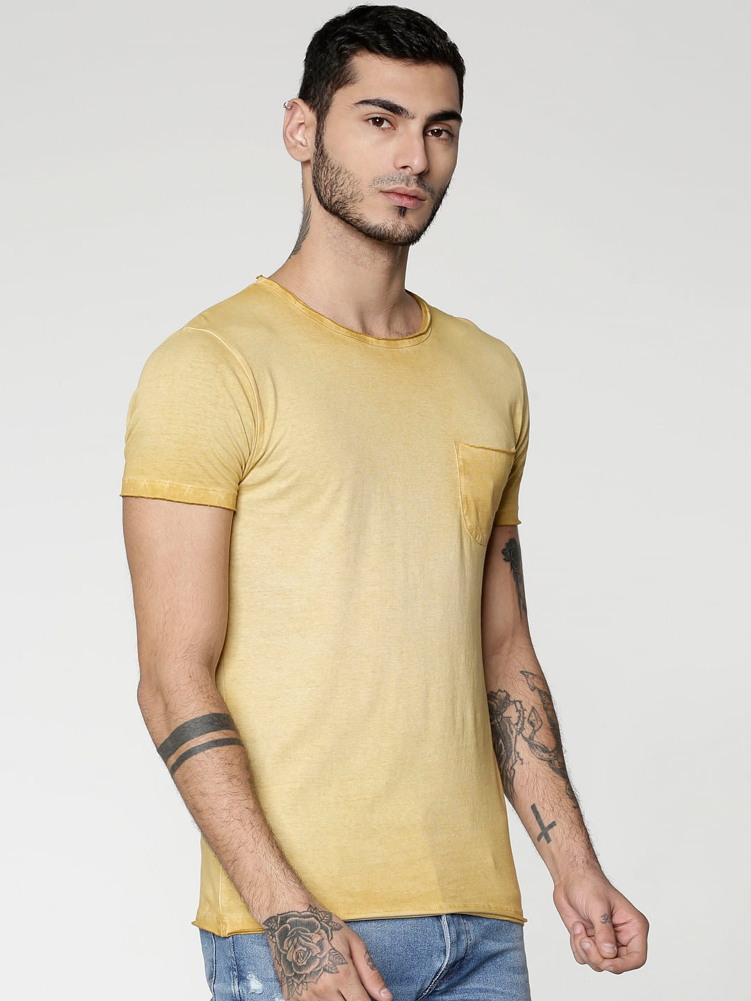 Brown Washed Slim Fit Crew Neck T-Shirt