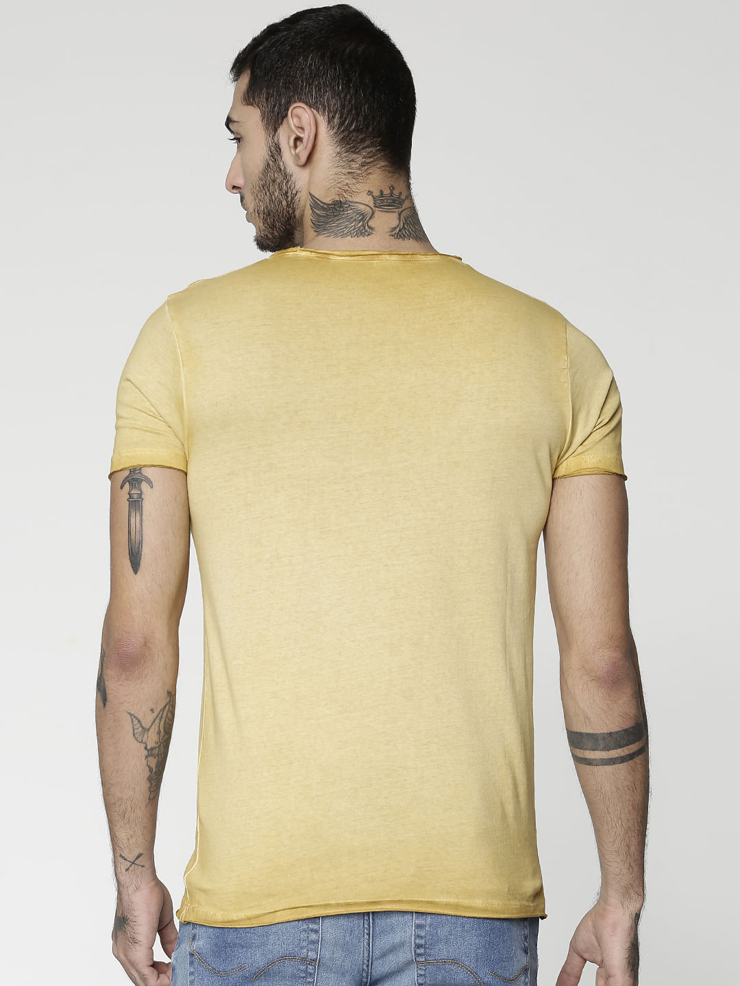 Brown Washed Slim Fit Crew Neck T-Shirt
