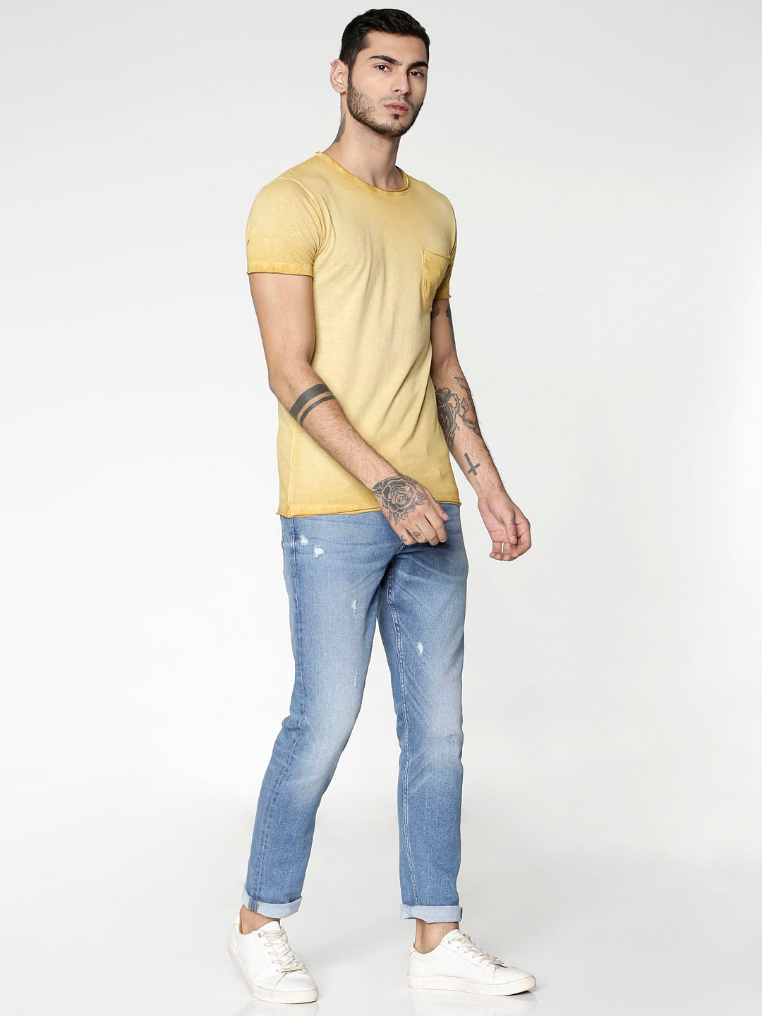 Brown Washed Slim Fit Crew Neck T-Shirt