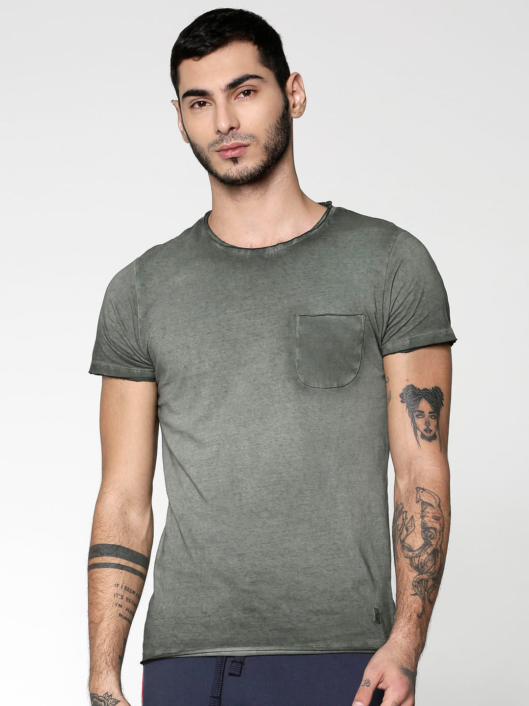 Green Washed Slim Fit Crew Neck T-Shirt