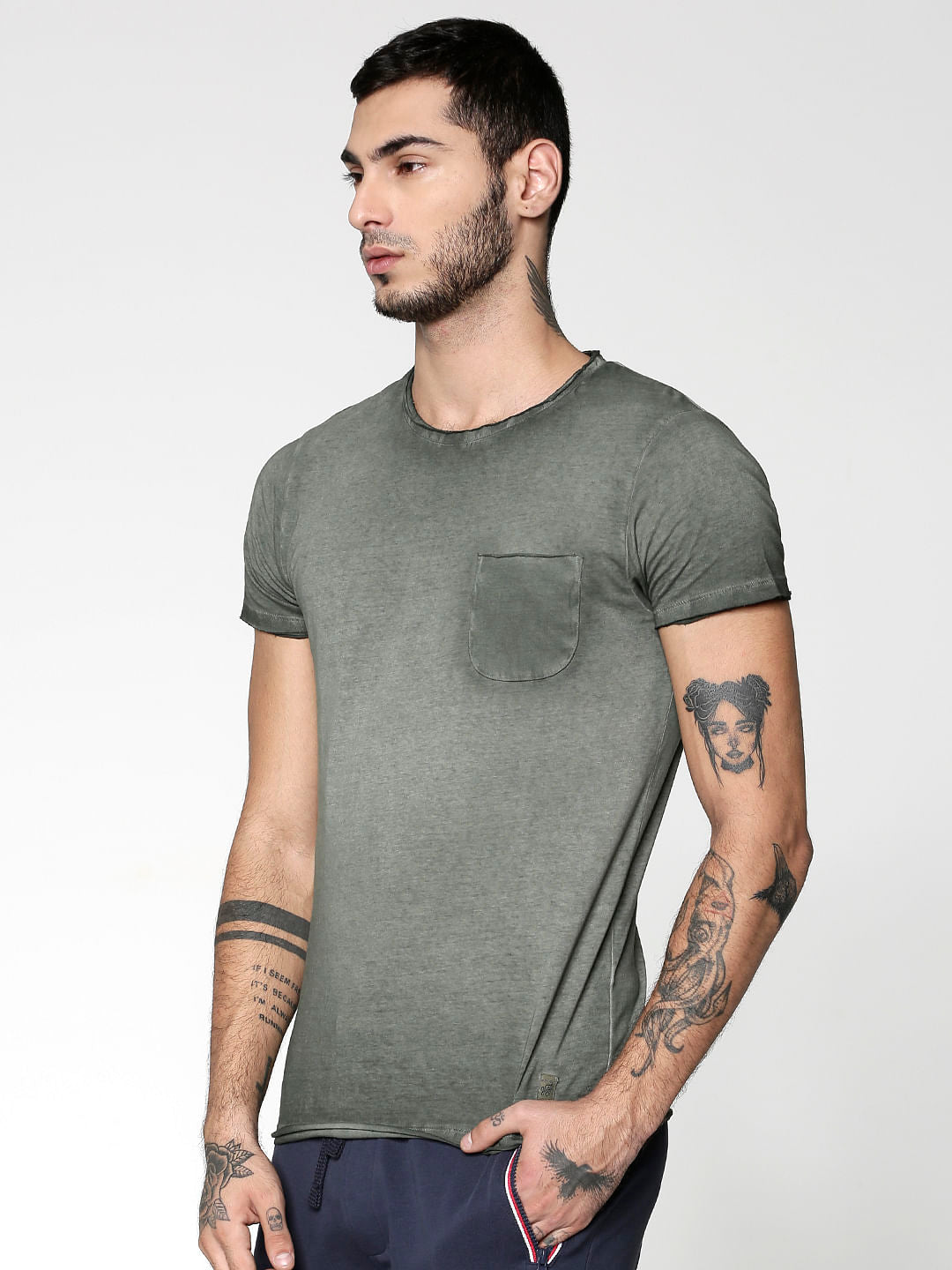 Green Washed Slim Fit Crew Neck T-Shirt