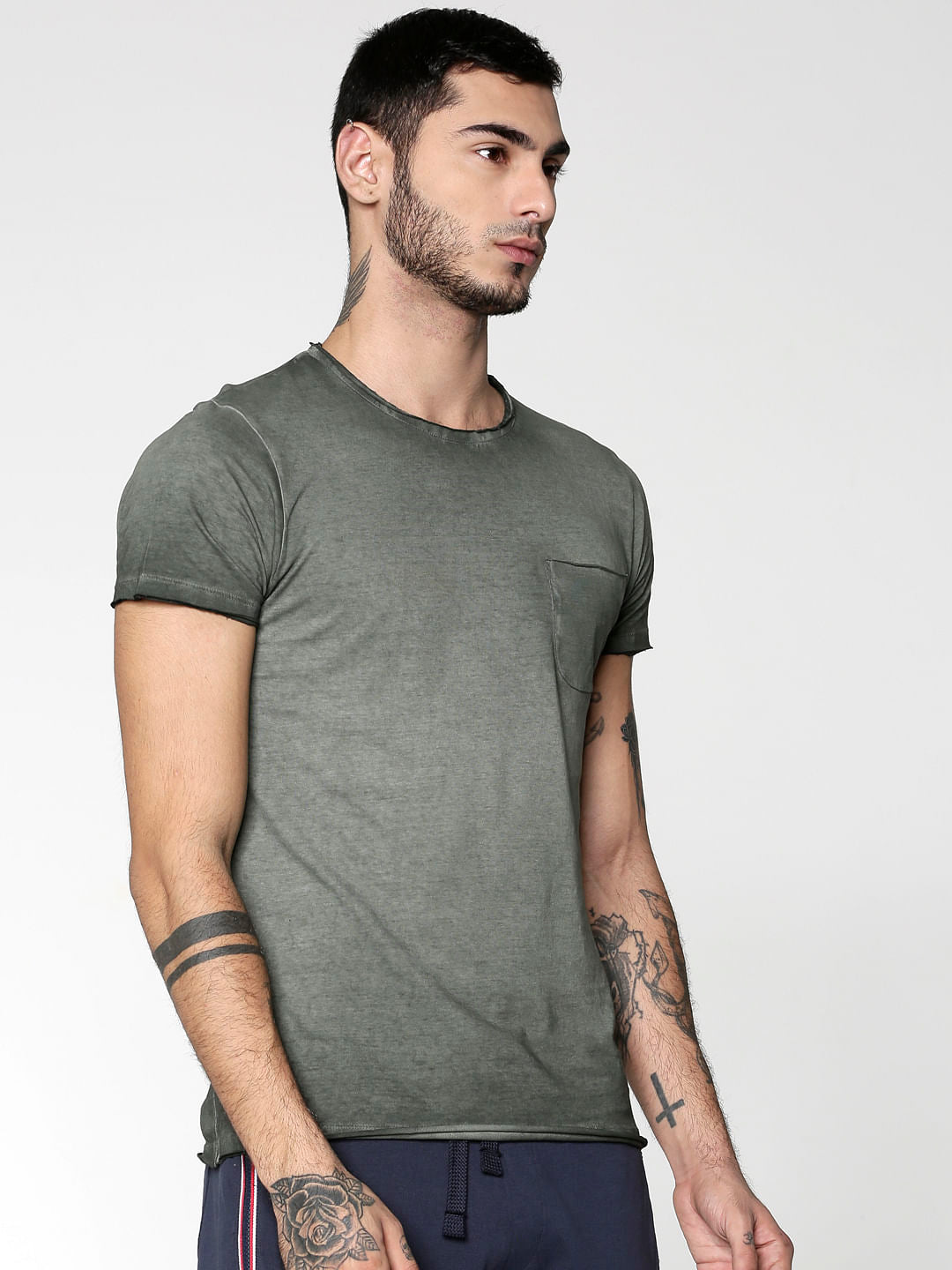 Green Washed Slim Fit Crew Neck T-Shirt