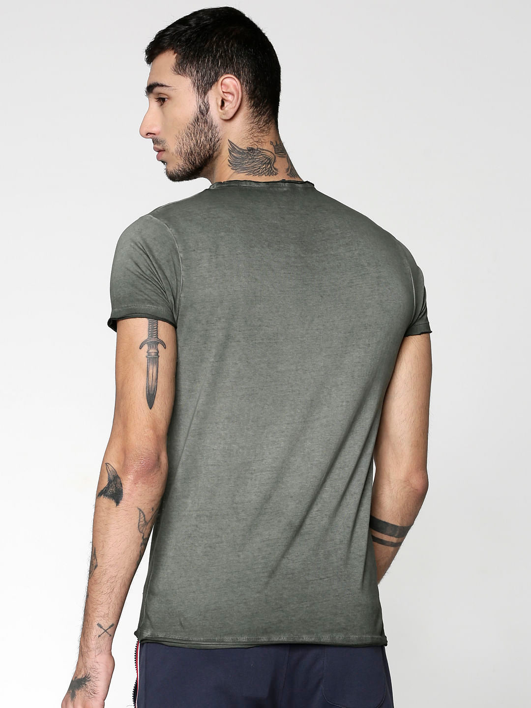 Green Washed Slim Fit Crew Neck T-Shirt