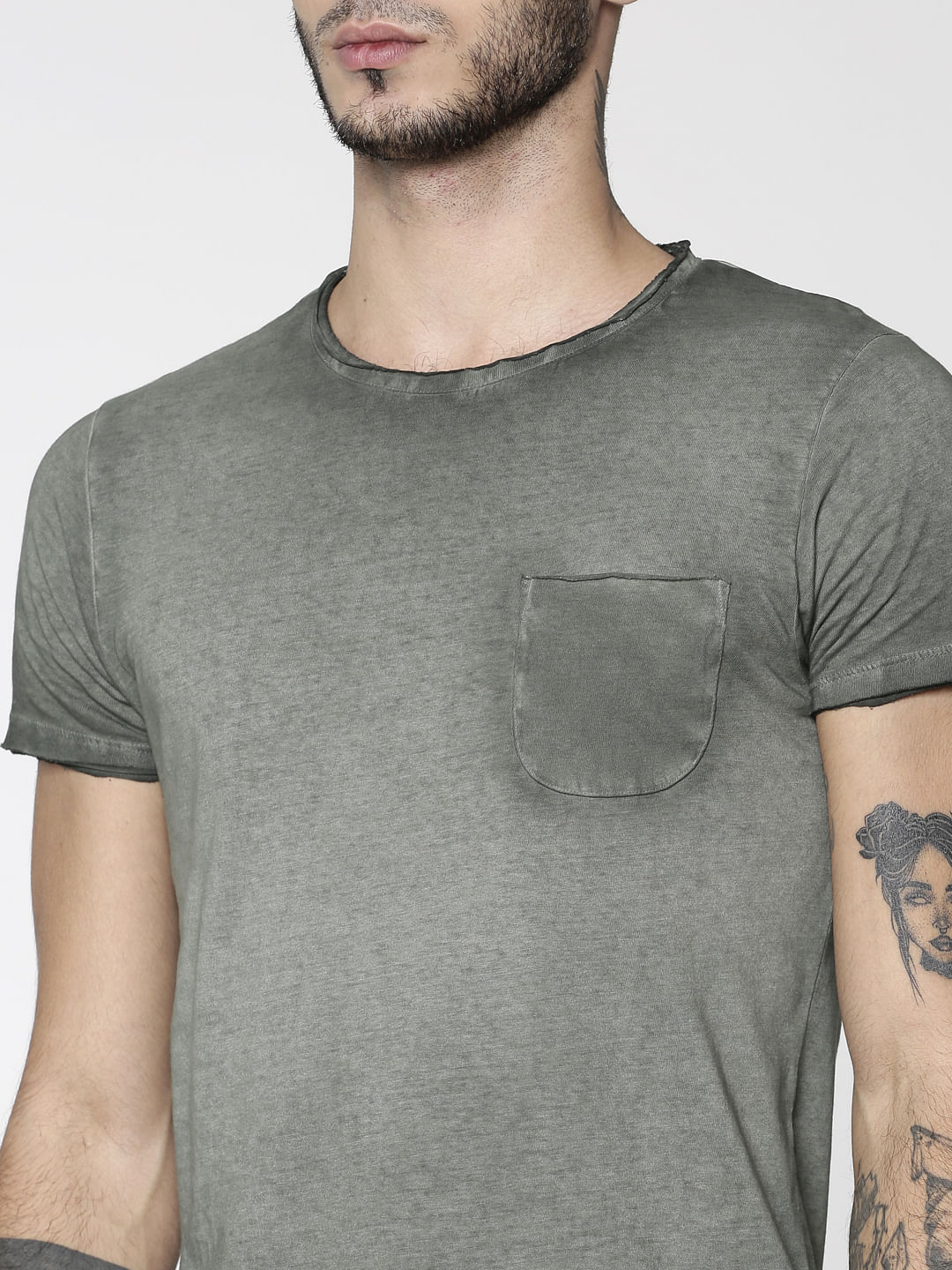 Green Washed Slim Fit Crew Neck T-Shirt