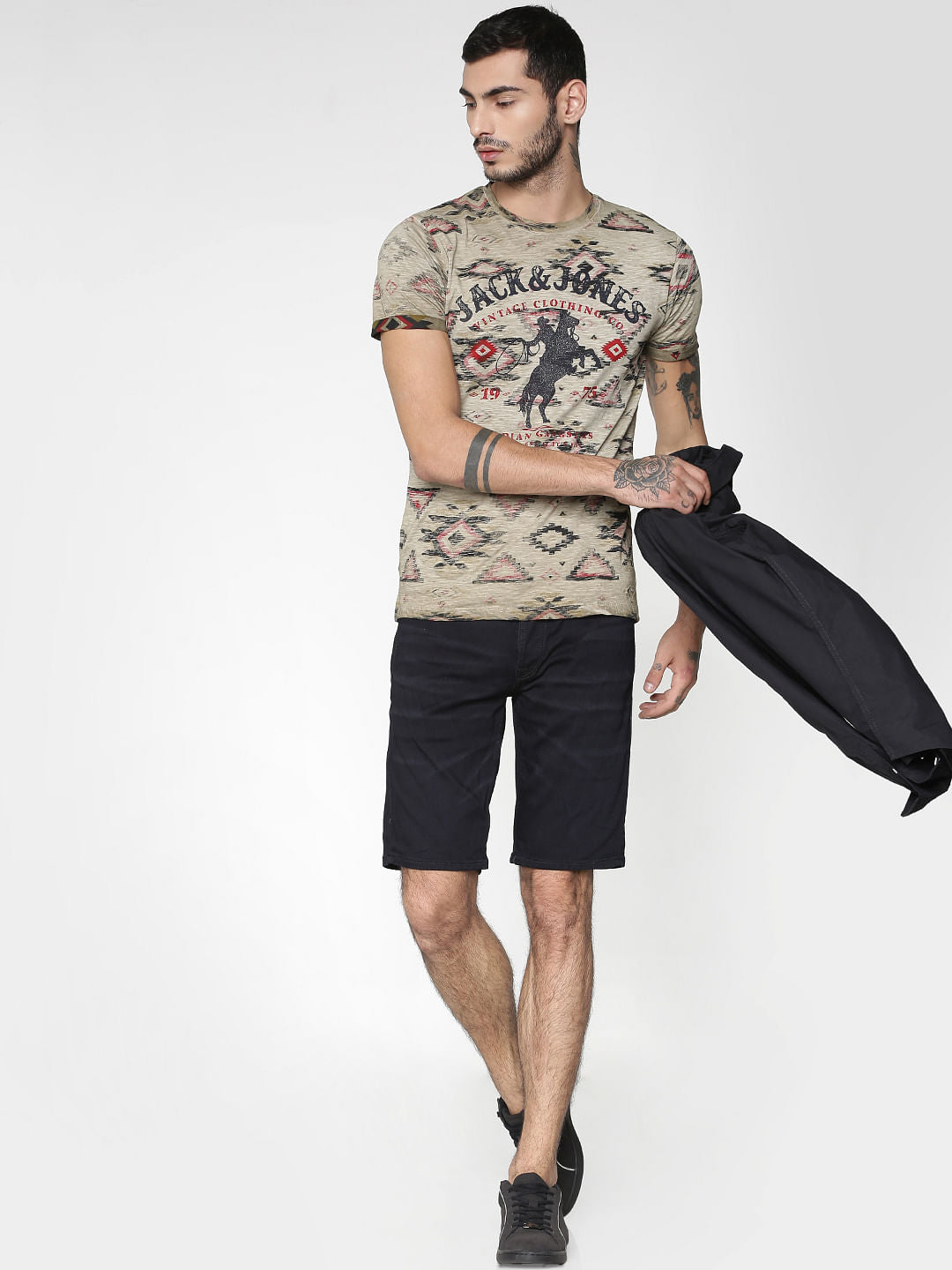 Brown All Over Print Slim Fit Crew Neck T-Shirt