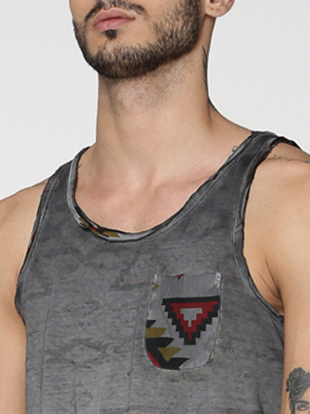 Black Dyed Graphic Print Slim Fit Tank Top