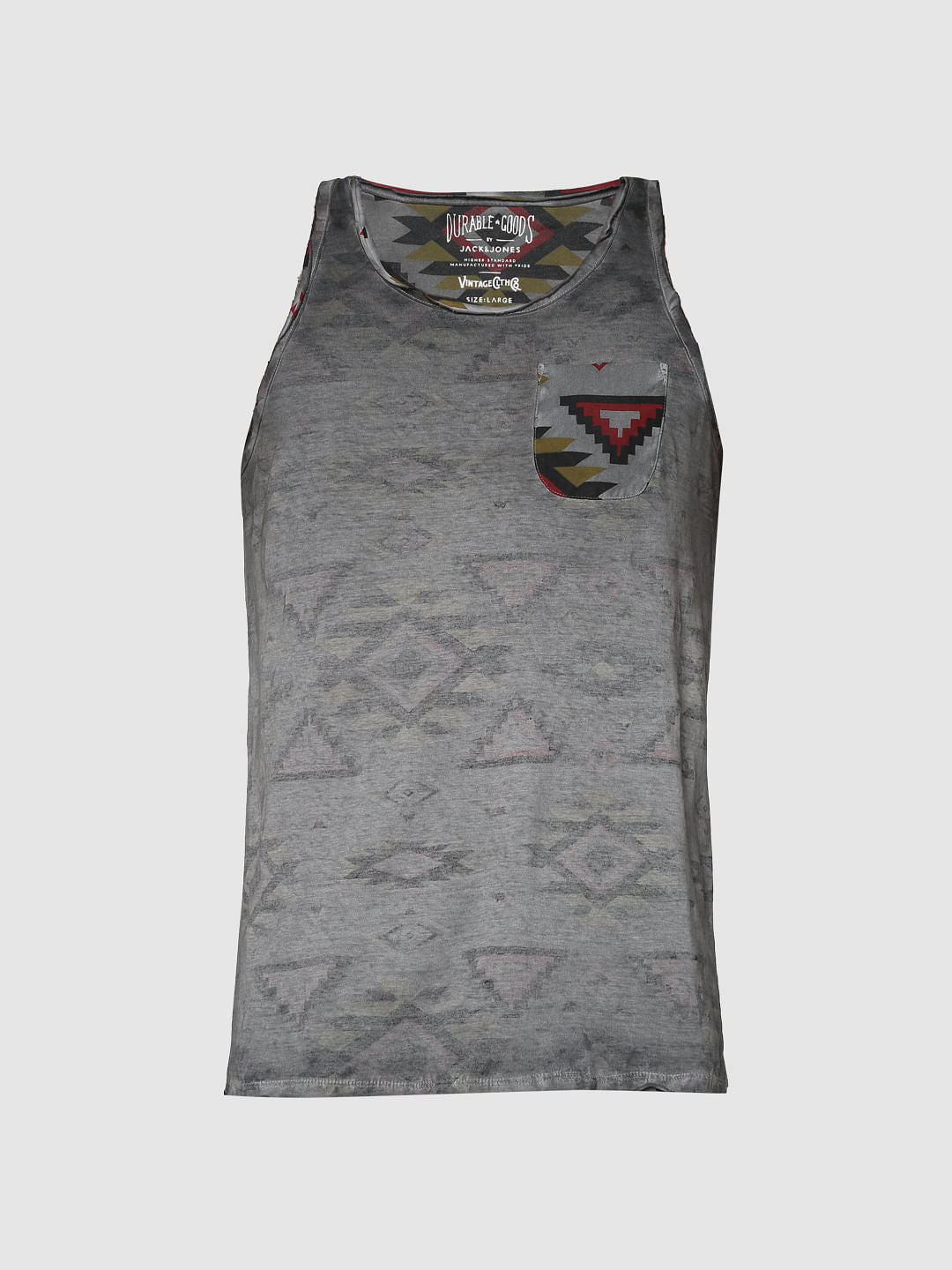 Black Dyed Graphic Print Slim Fit Tank Top