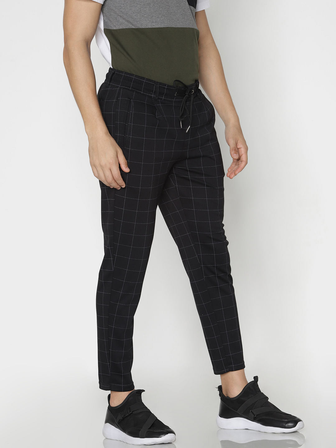 Black Check Drawstring Pants