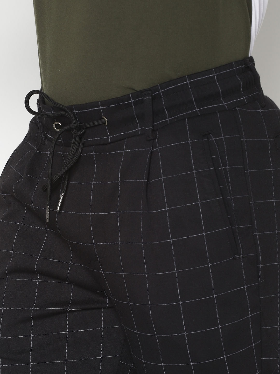 Black Check Drawstring Pants