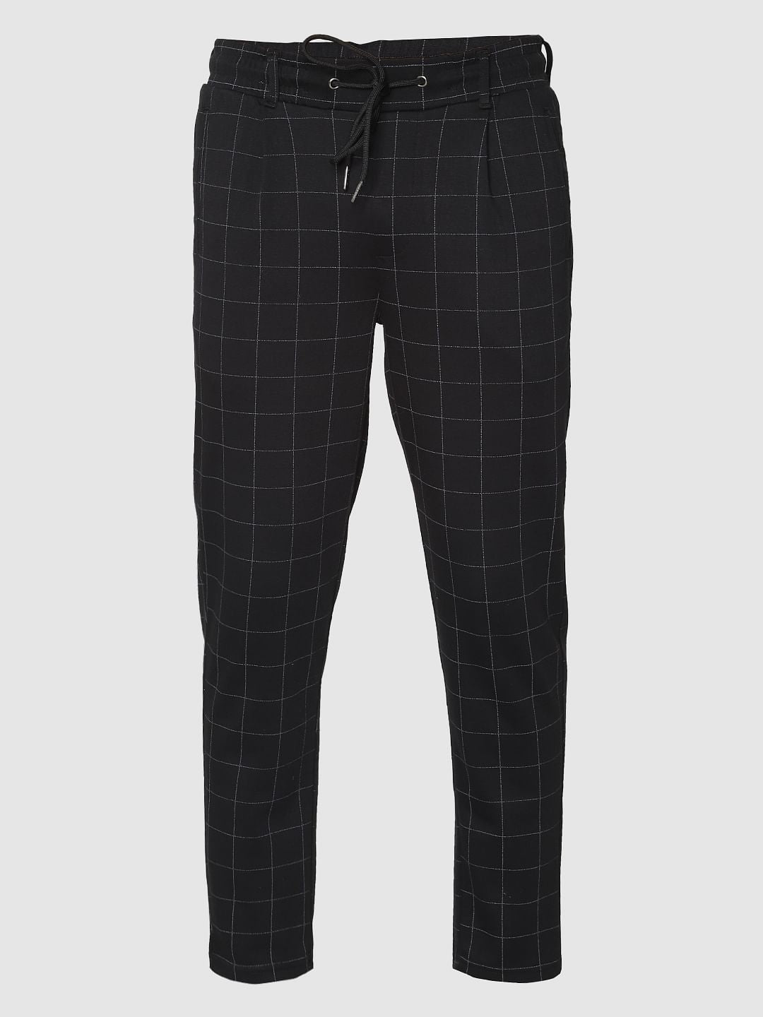 Black Check Drawstring Pants