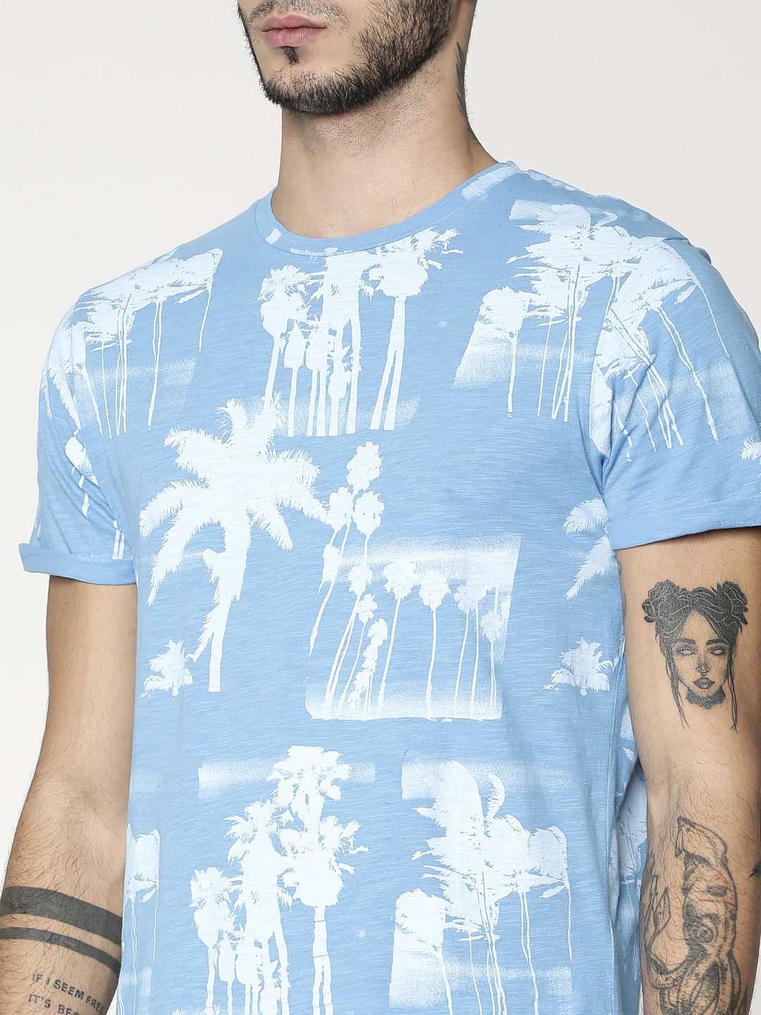 Blue All Over Print Crew Neck T-Shirt