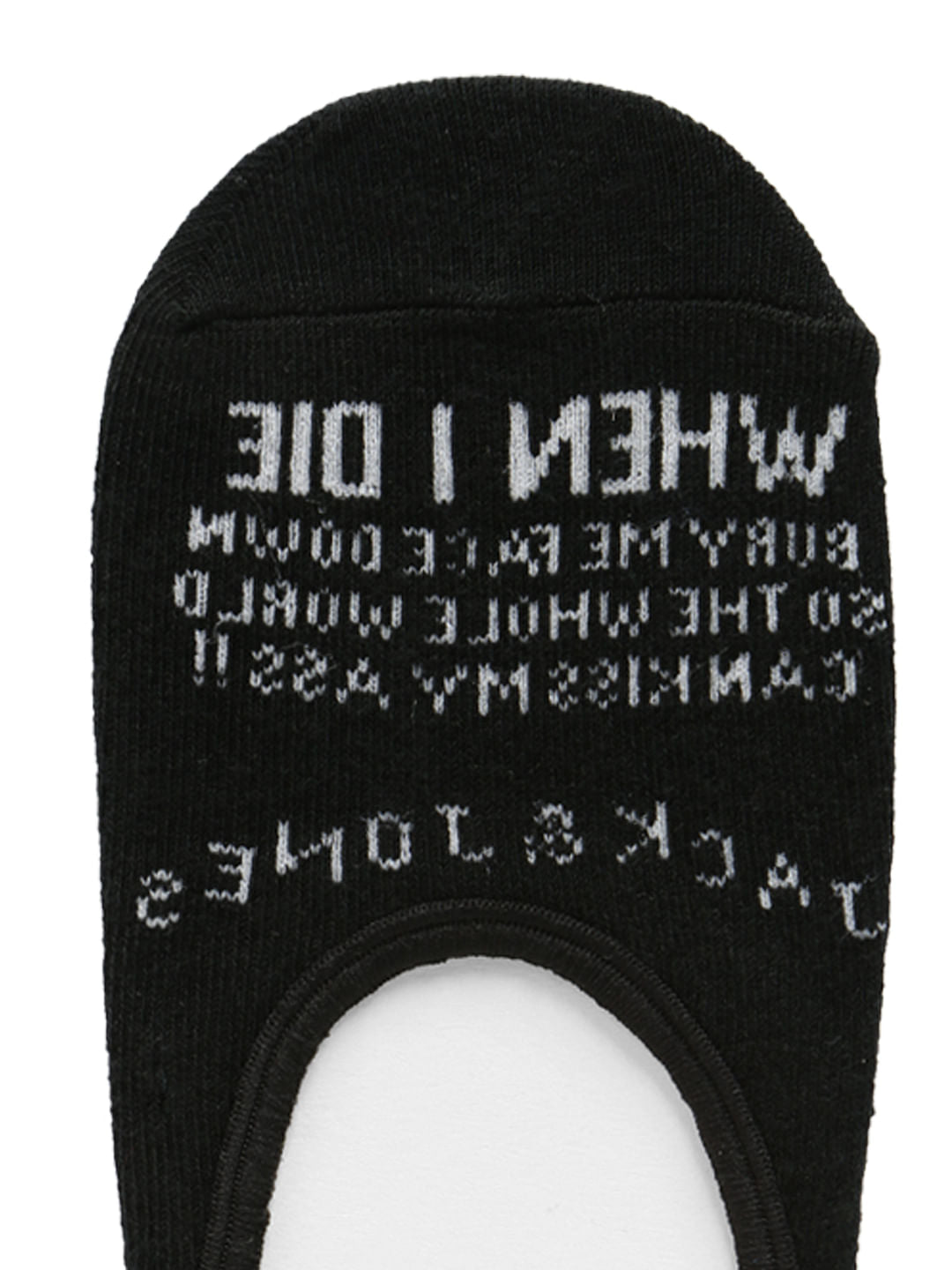 Black Text Print No Show Socks