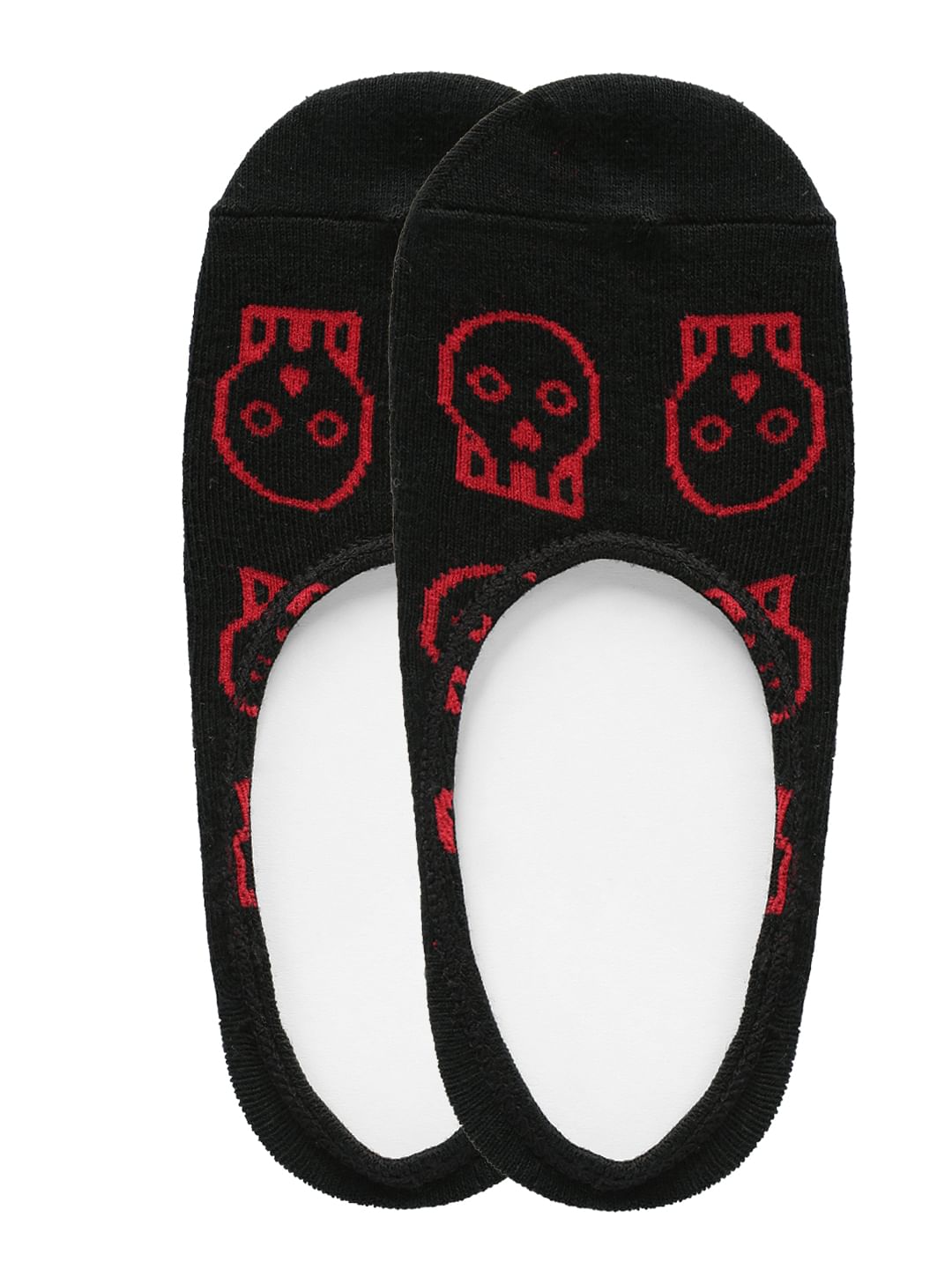 Black Skull Print No Show Socks