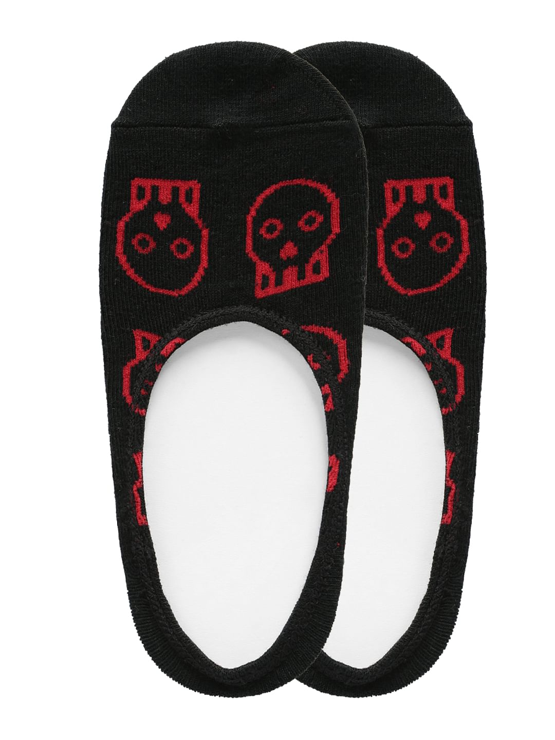 Black Skull Print No Show Socks