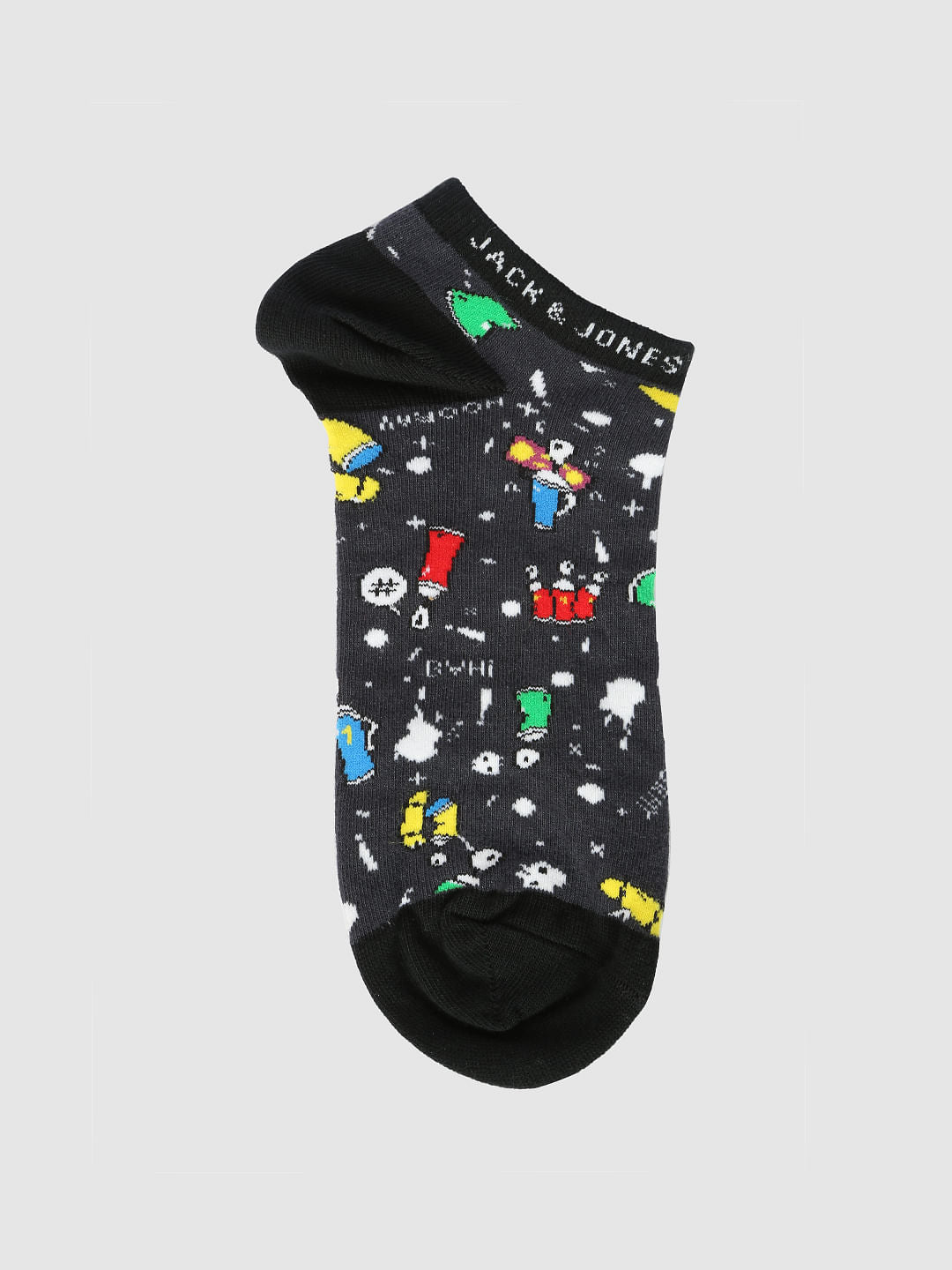 Grey Printed Ankle Length Socks - ONE