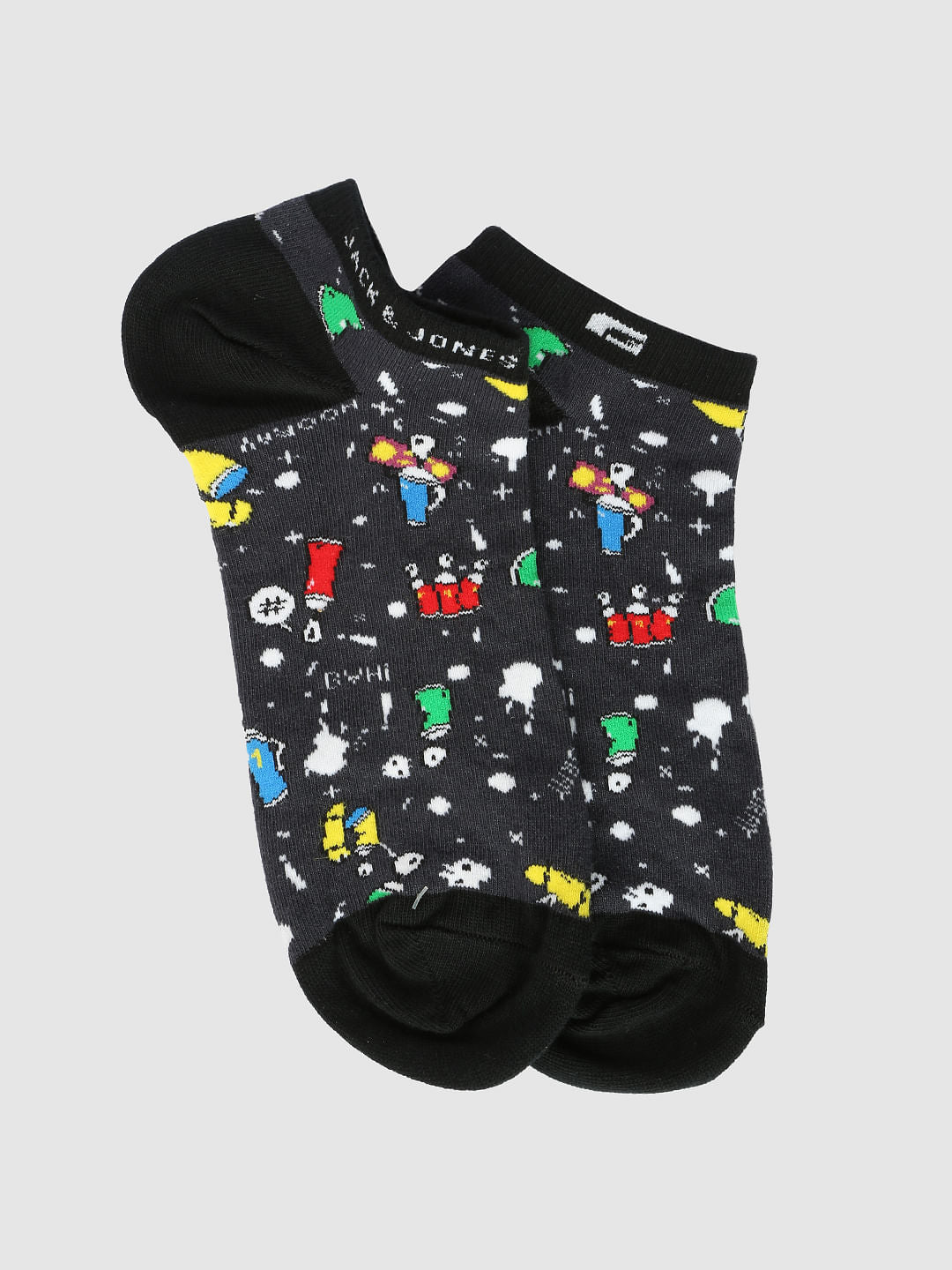 Grey Printed Ankle Length Socks