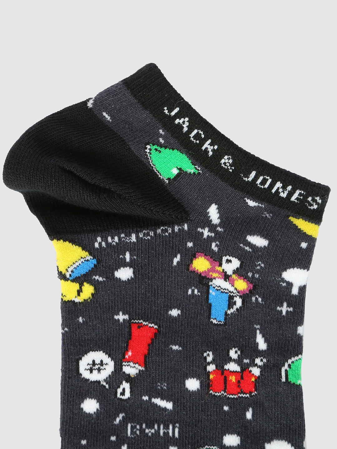 Grey Printed Ankle Length Socks