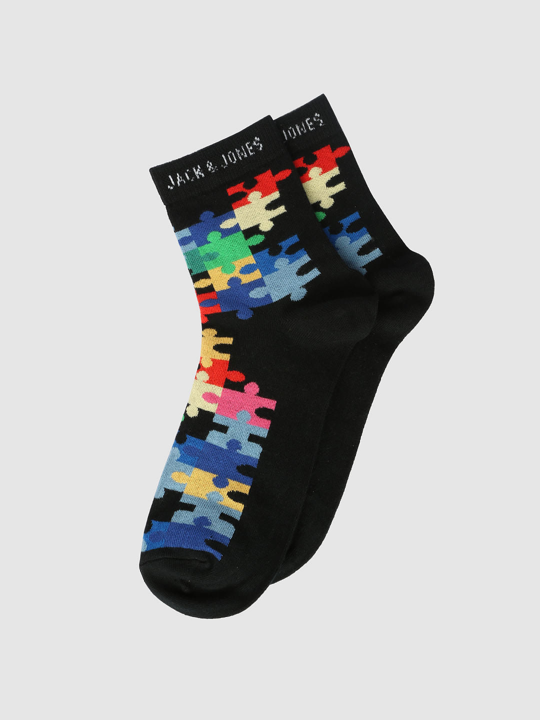 Black Puzzle Print Mid Calf Length Socks