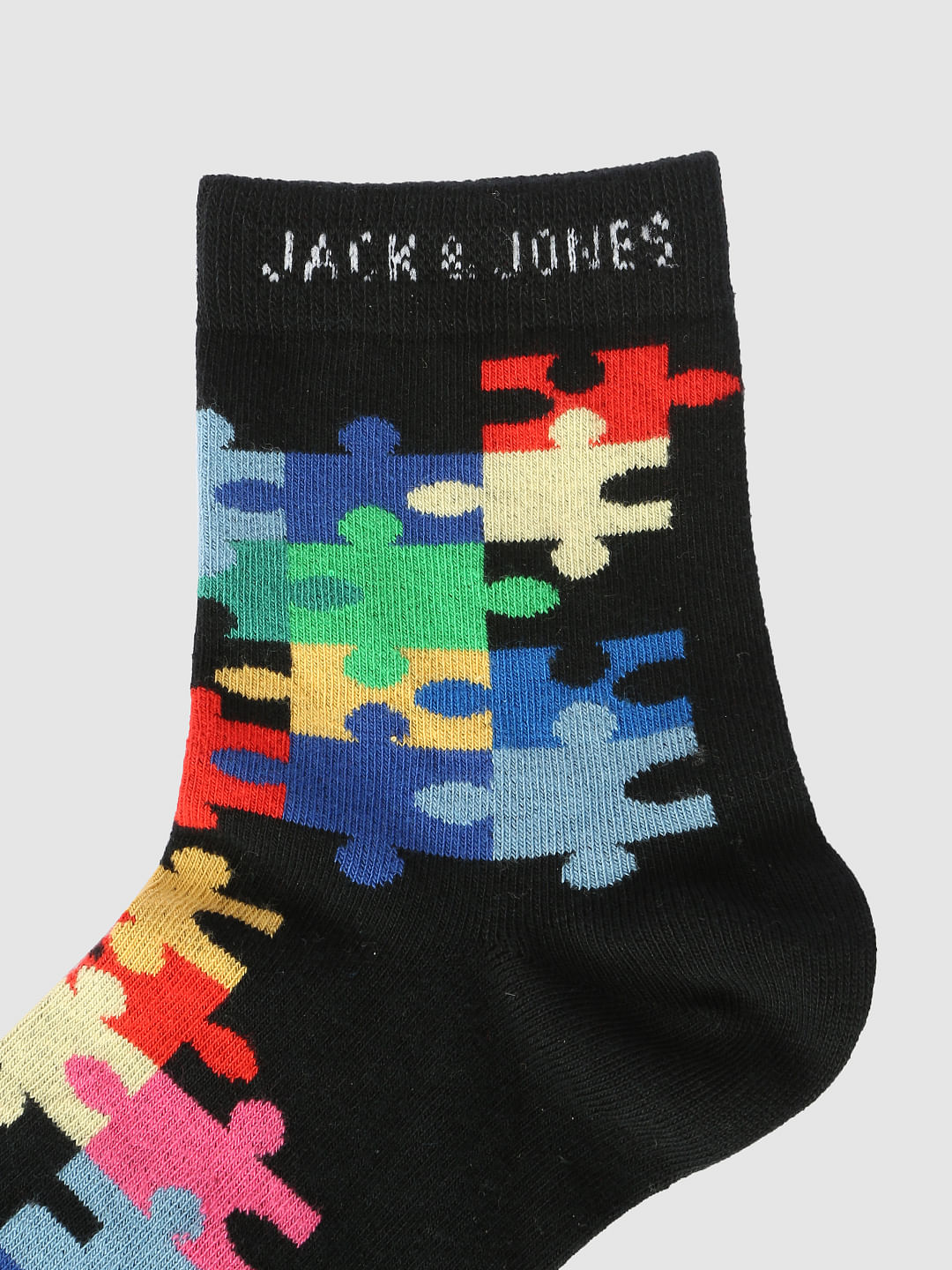 Black Puzzle Print Mid Calf Length Socks