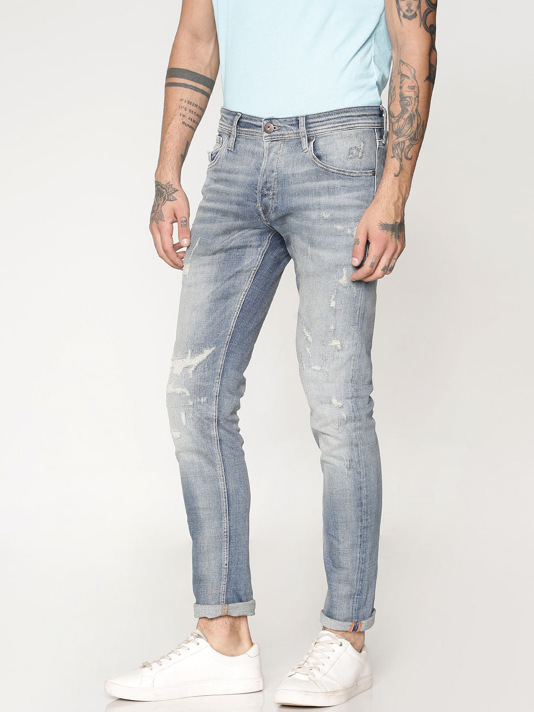 Blue Distressed Glenn Slim Fit Jeans
