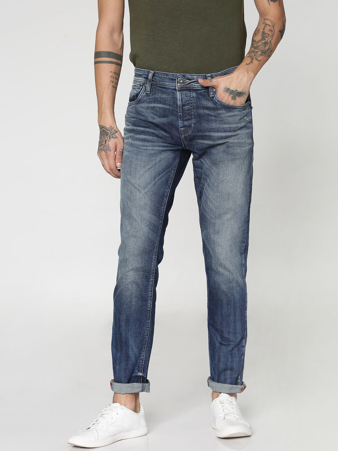 Blue Heavily Washed Tim Anti Fit Jeans