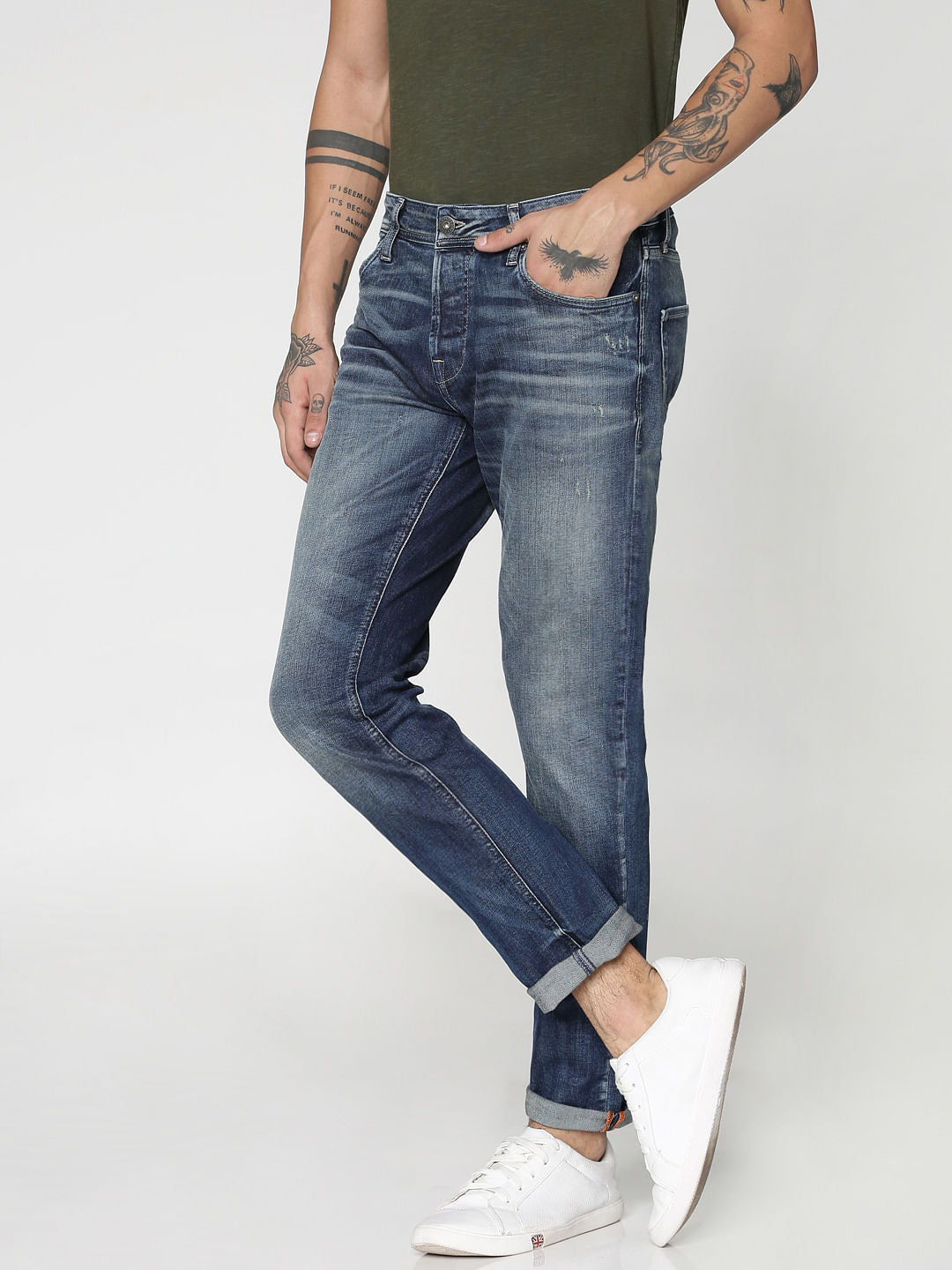 Blue Heavily Washed Tim Anti Fit Jeans