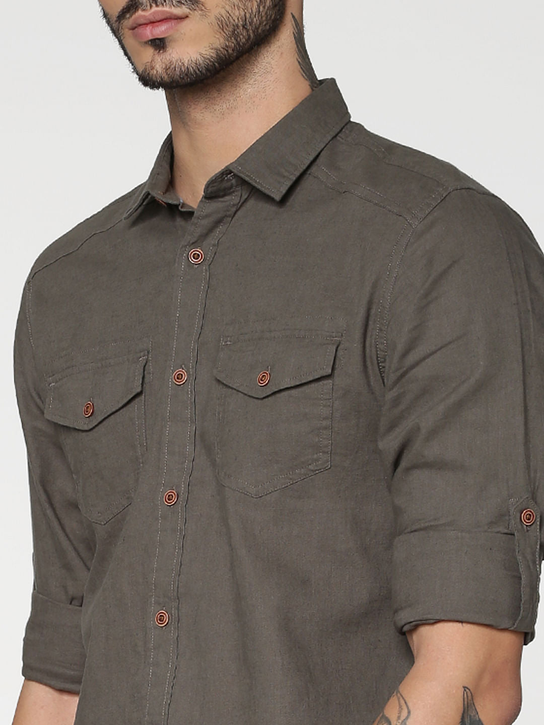 Green Washed Effect Slim Fit Full Sleeves Shirt