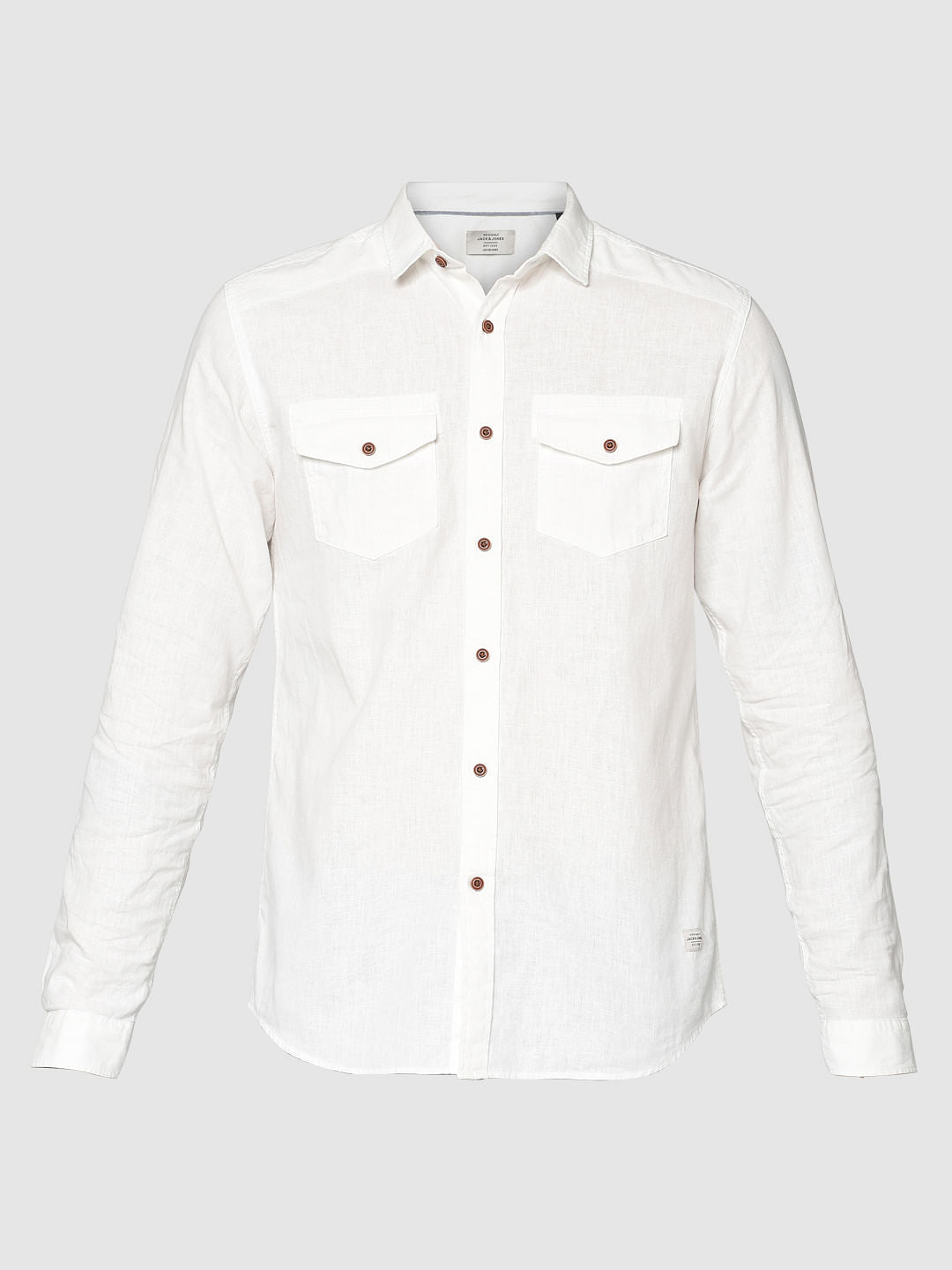White Front Patch Pockets Slim Fit Full Sleeves Shirt