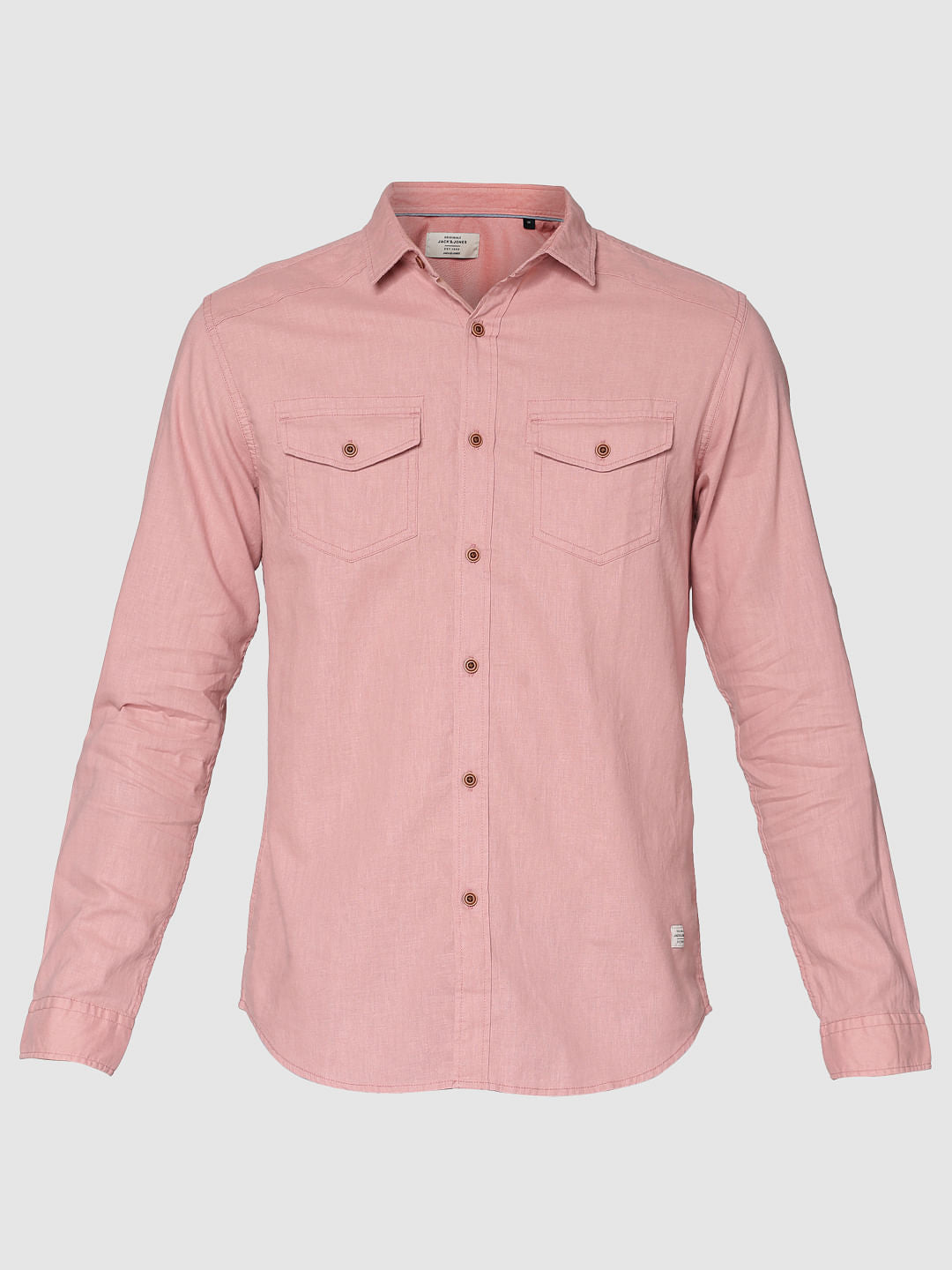 Pink Front Patch Pockets Slim Fit Full Sleeves Shirt