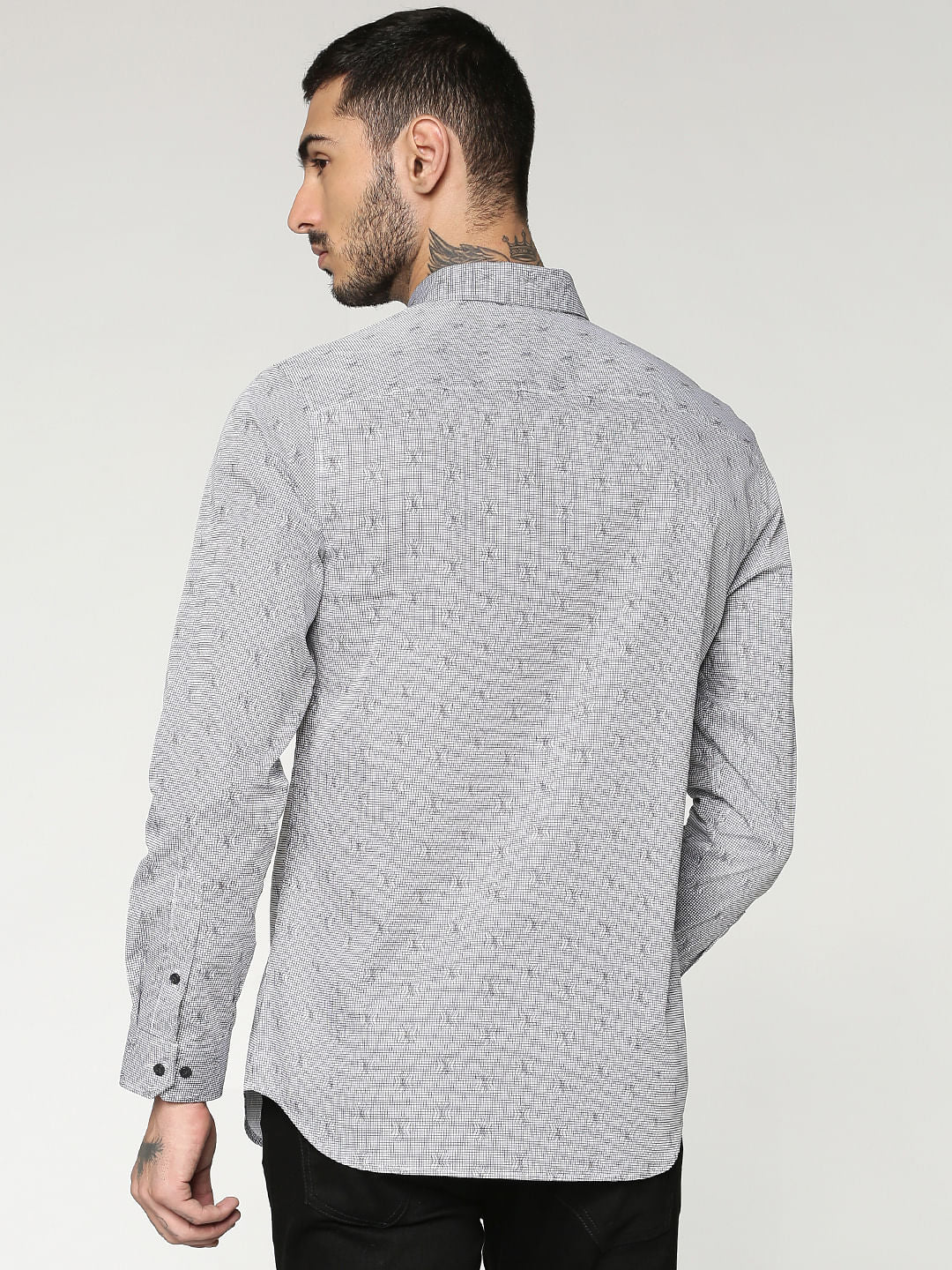 Grey All Over Printed Slim Fit Full Sleeves Shirt