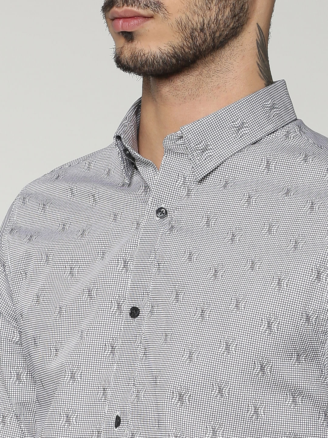 Grey All Over Printed Slim Fit Full Sleeves Shirt
