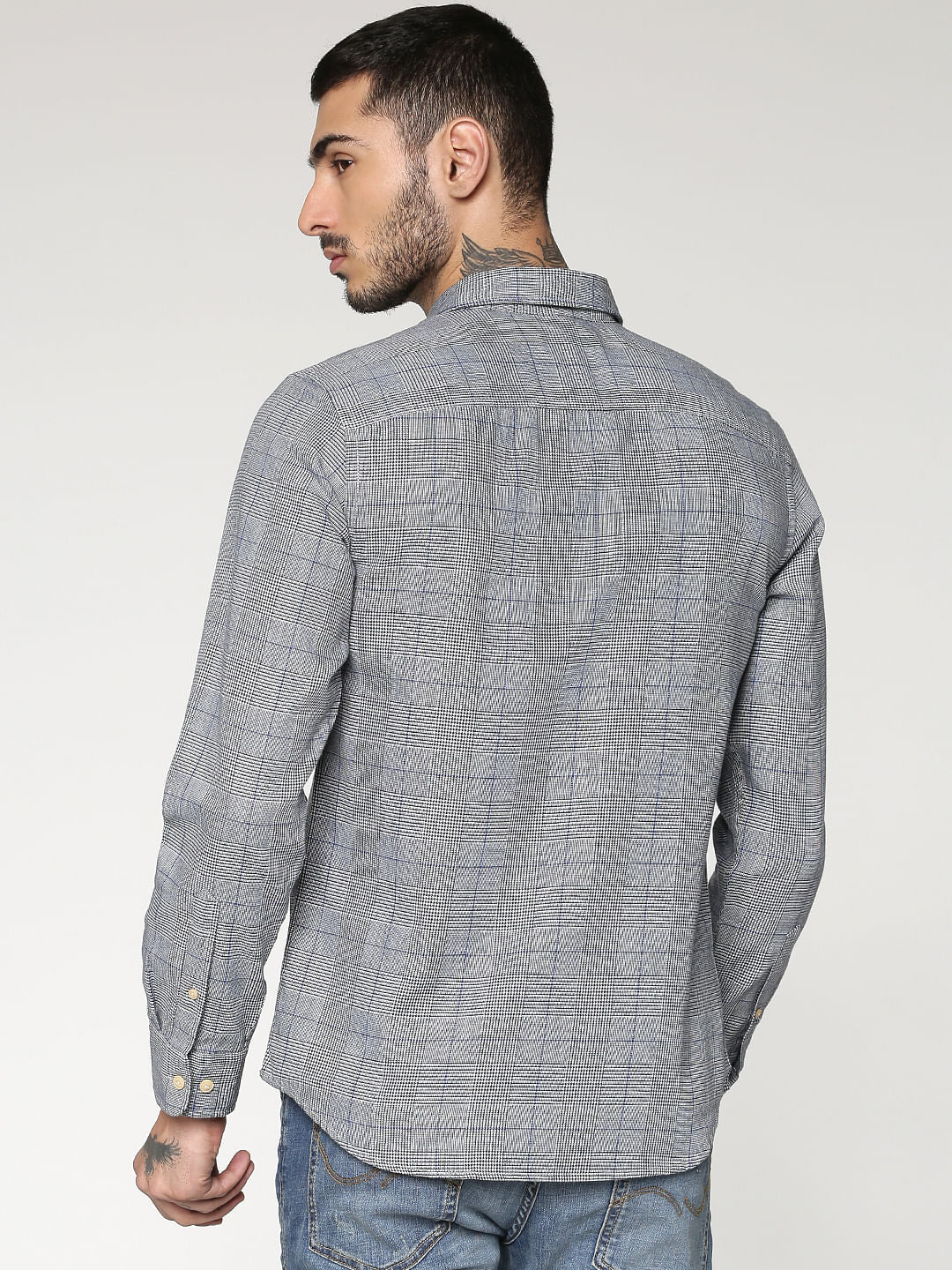 Grey Checks Slim Fit Full Sleeves Shirt
