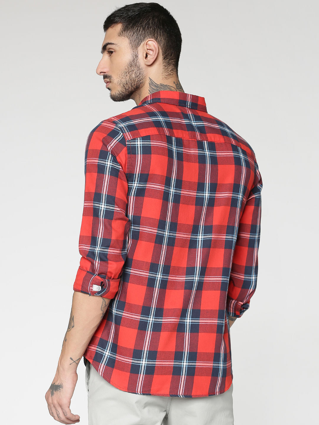 Red Checks Slim Fit Full Sleeves Shirt