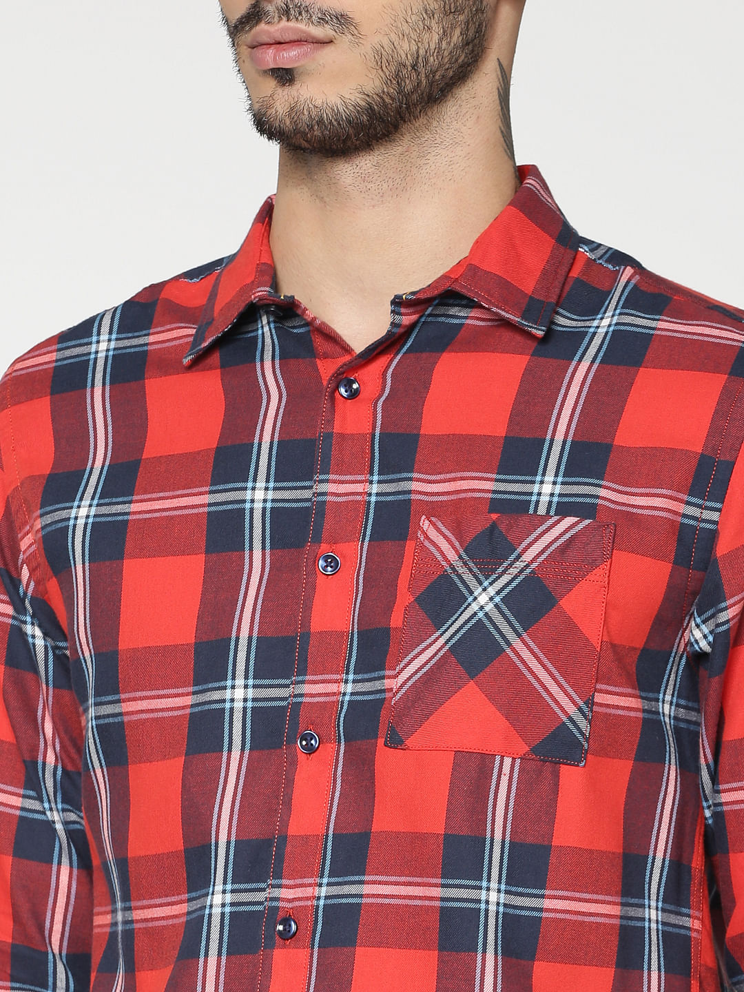 Red Checks Slim Fit Full Sleeves Shirt